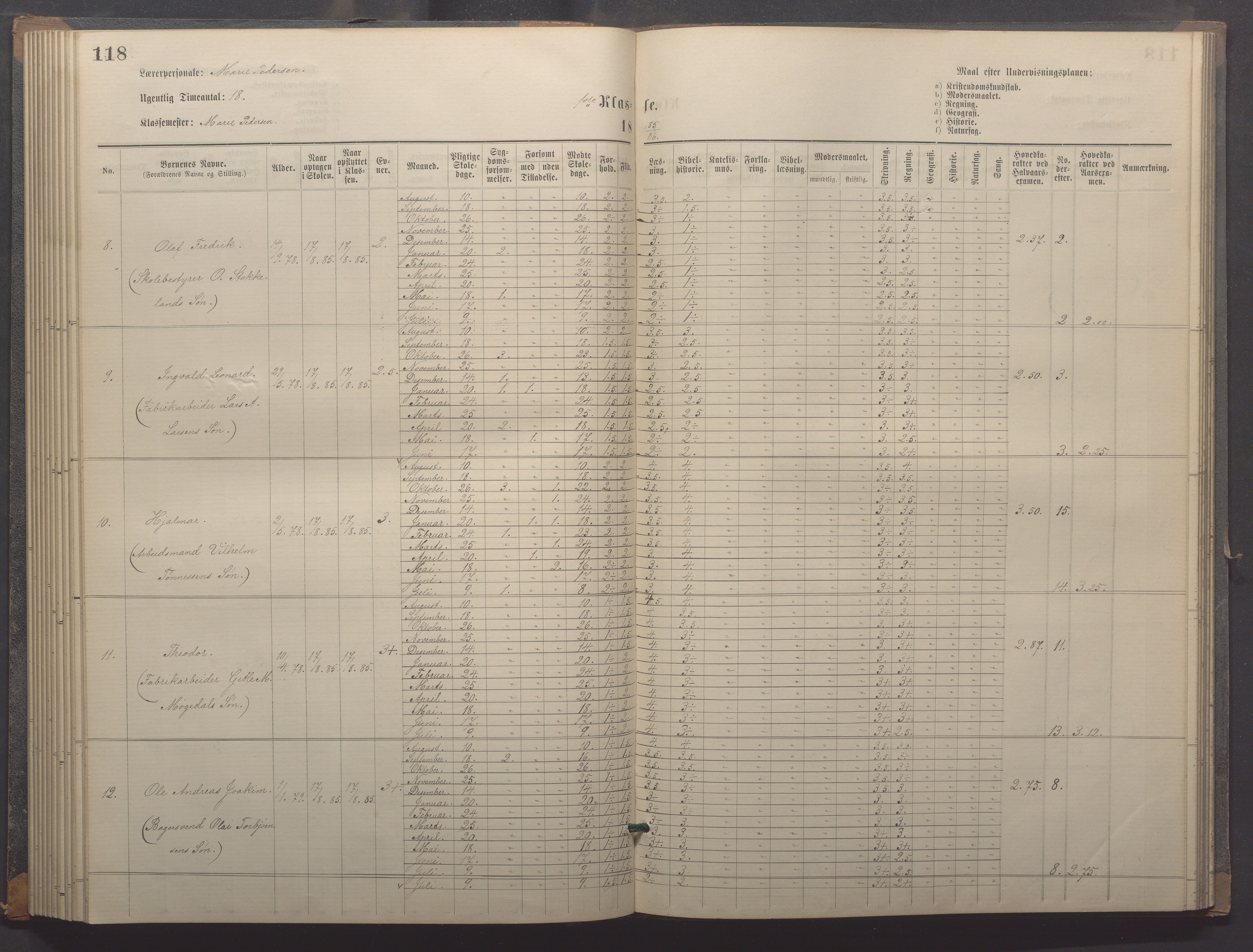 Egersund kommune (Ladested) - Egersund almueskole/folkeskole, IKAR/K-100521/H/L0018: Skoleprotokoll - Almueskolen, småbarnklasse, 1878-1889, p. 118