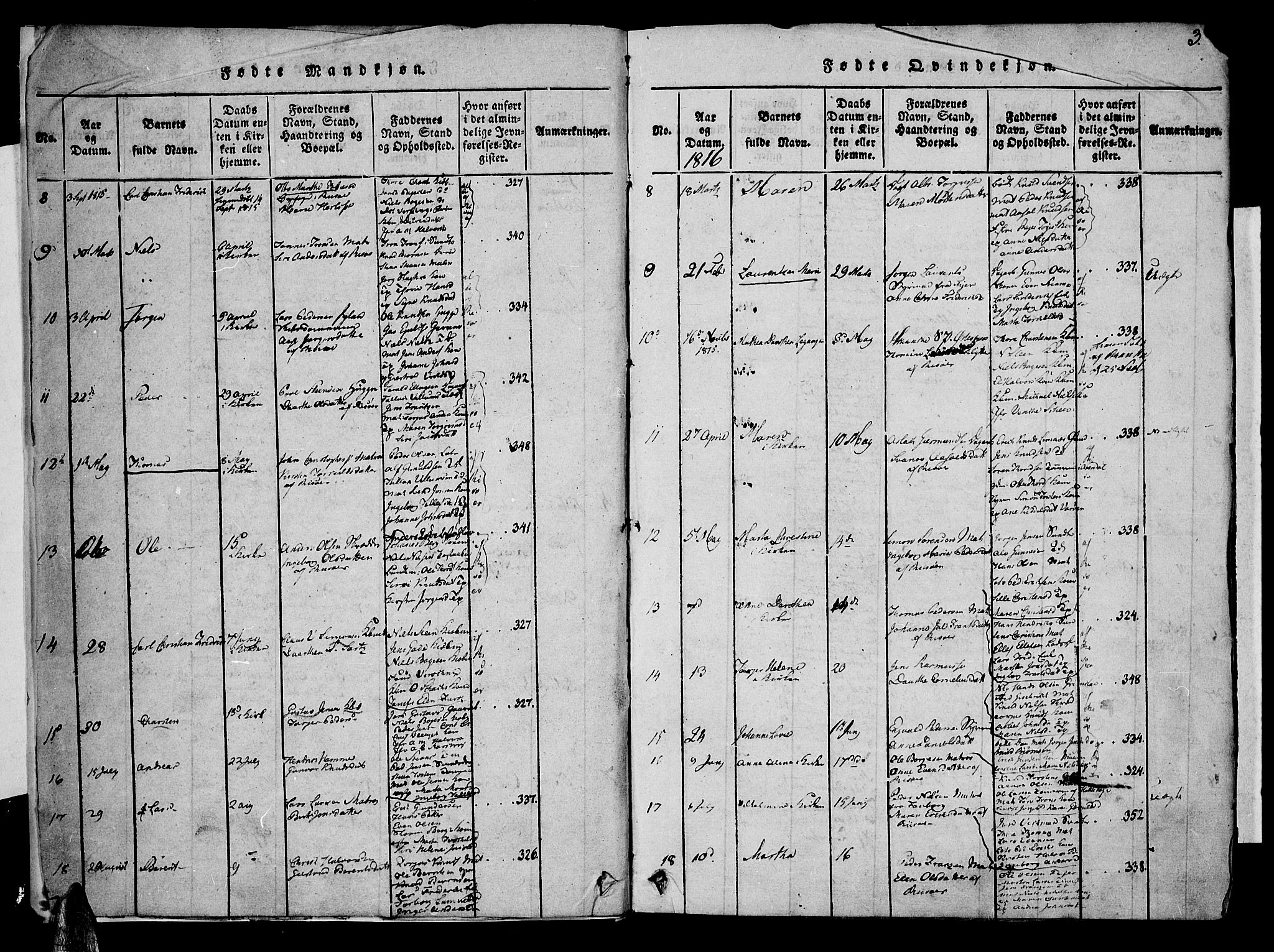 Risør sokneprestkontor, AV/SAK-1111-0035/F/Fa/L0002: Parish register (official) no. A 2, 1815-1839, p. 3