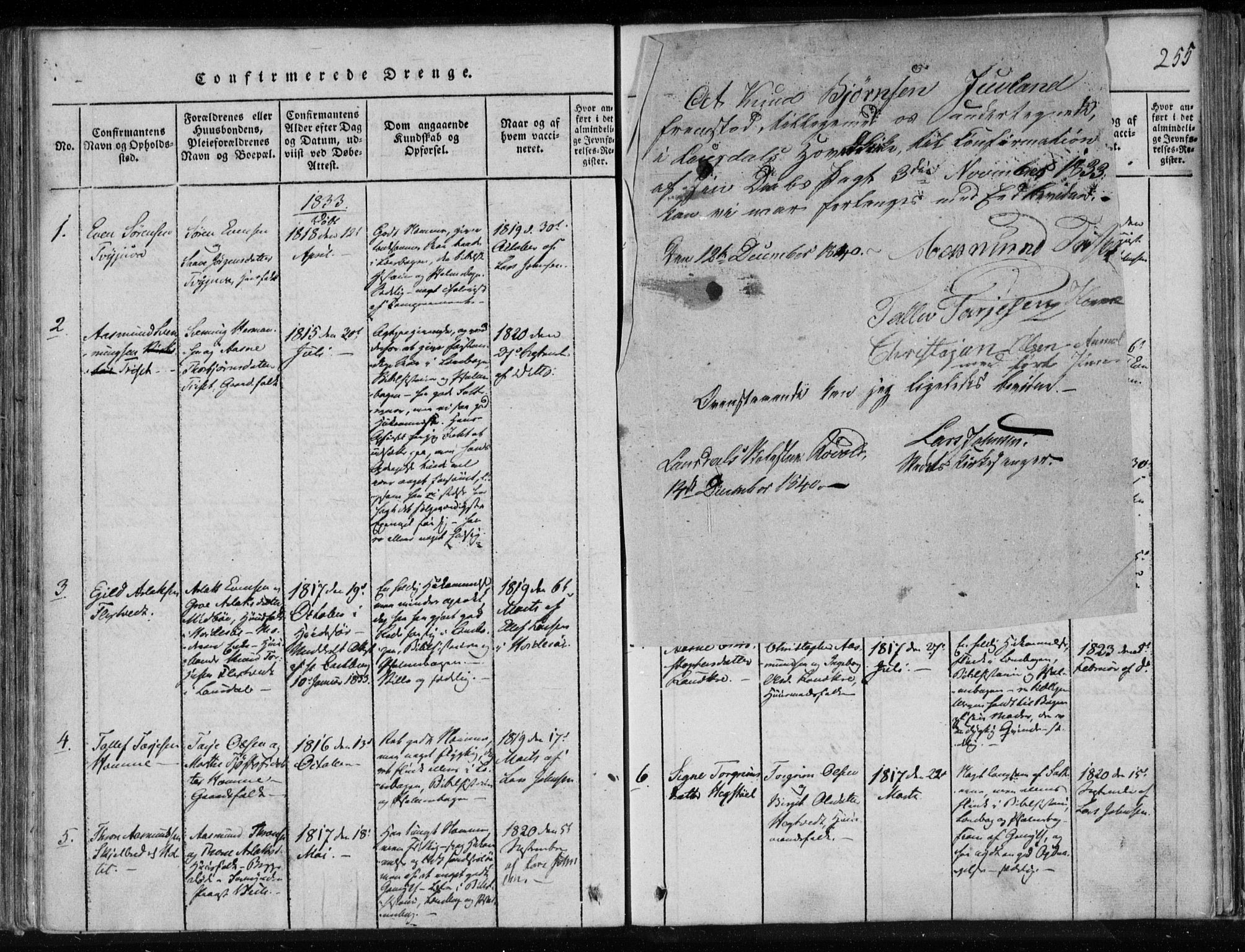 Lårdal kirkebøker, SAKO/A-284/F/Fa/L0005: Parish register (official) no. I 5, 1815-1860, p. 255