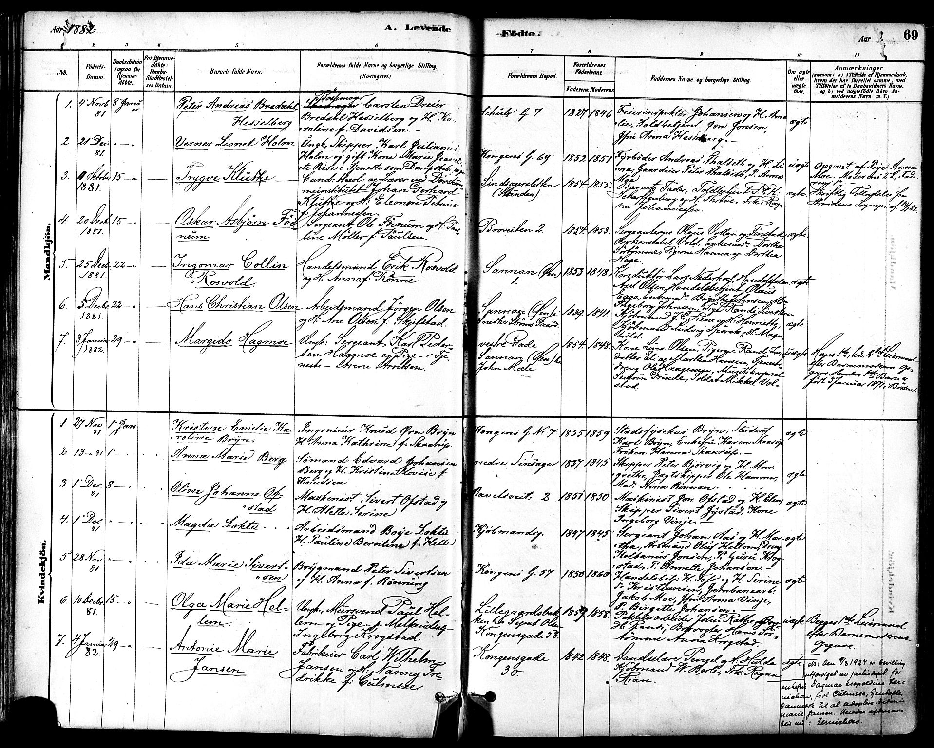 Ministerialprotokoller, klokkerbøker og fødselsregistre - Sør-Trøndelag, SAT/A-1456/601/L0057: Parish register (official) no. 601A25, 1877-1891, p. 69