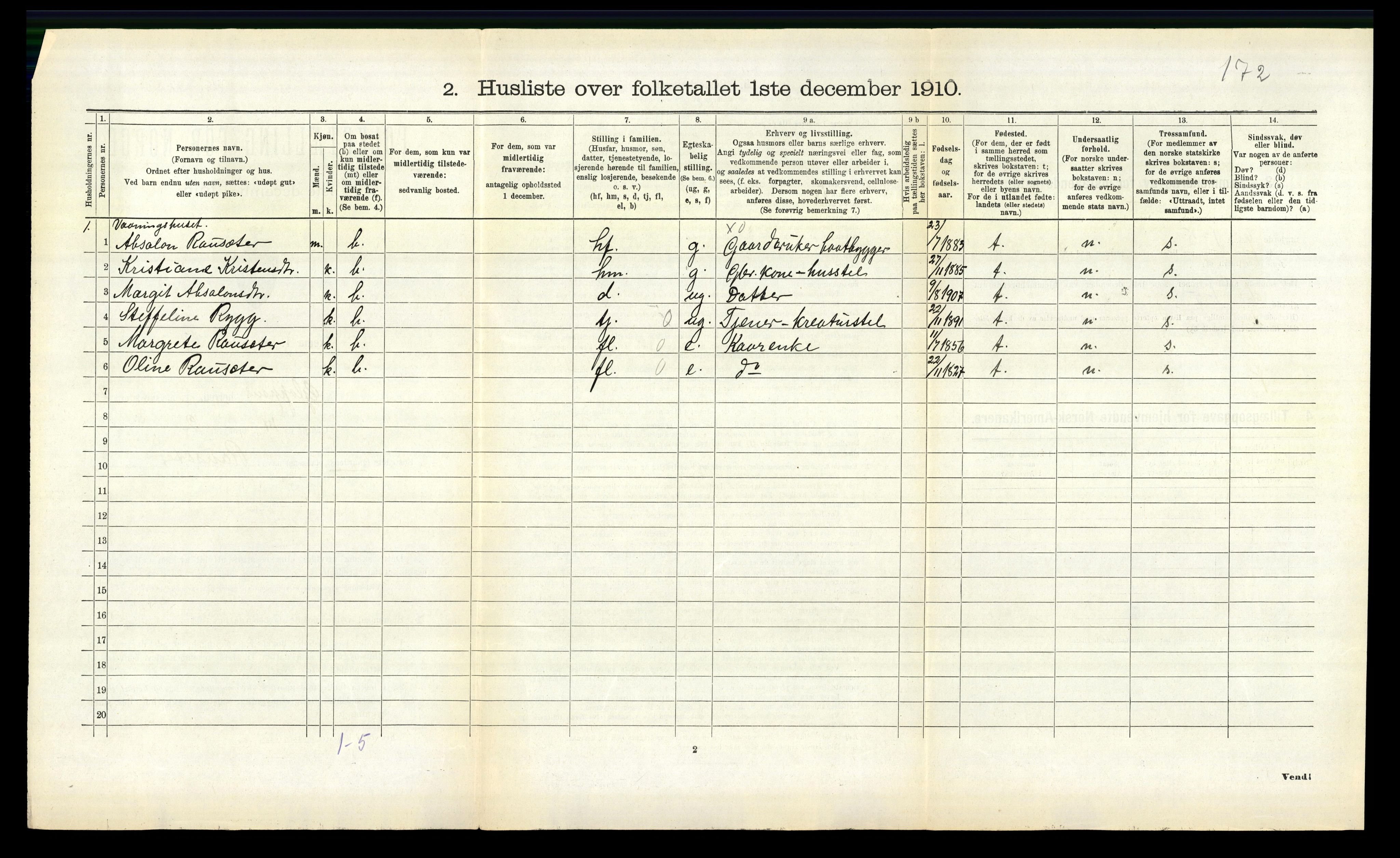 RA, 1910 census for Gloppen, 1910, p. 299