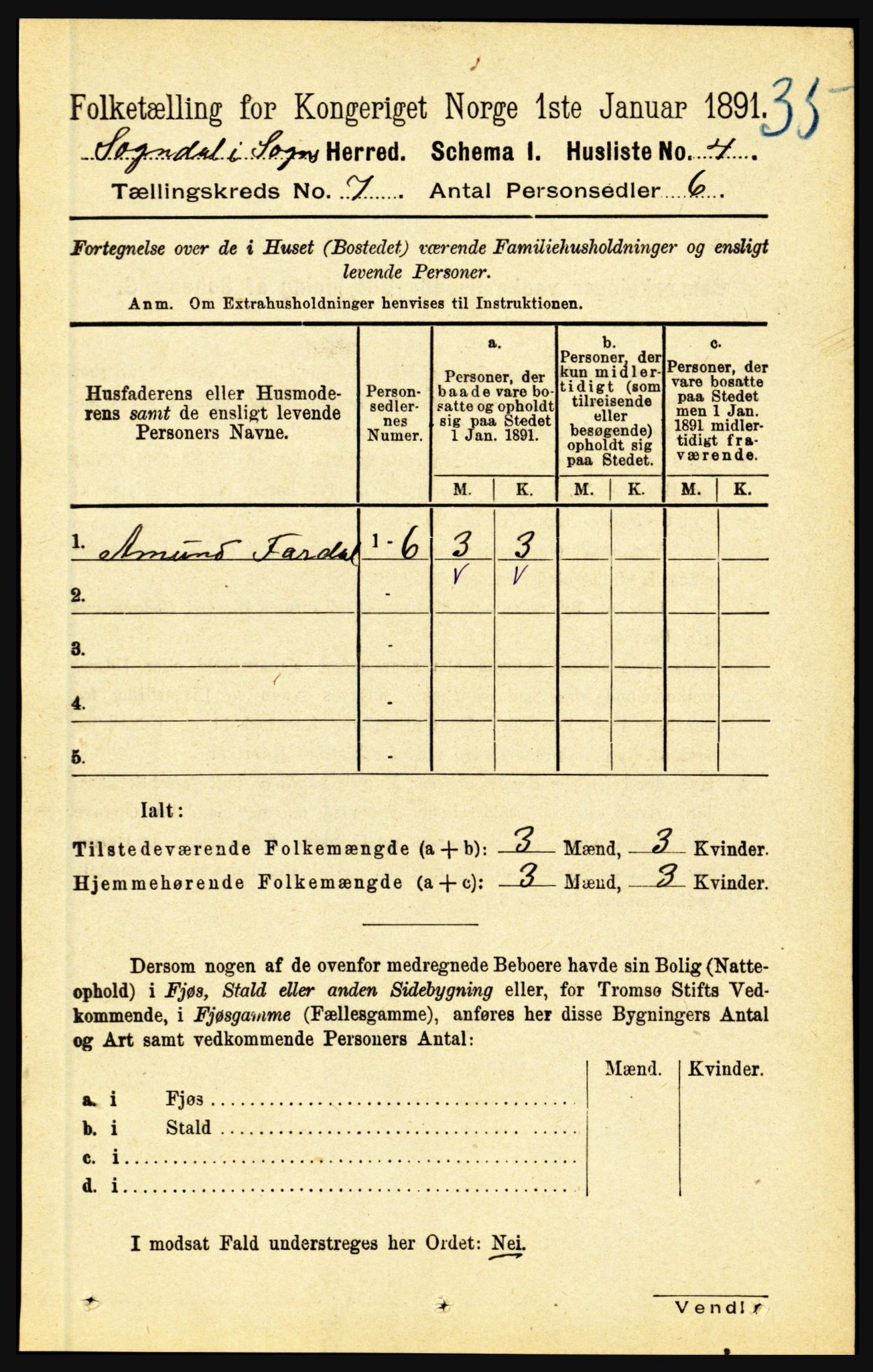 RA, 1891 census for 1420 Sogndal, 1891, p. 2933