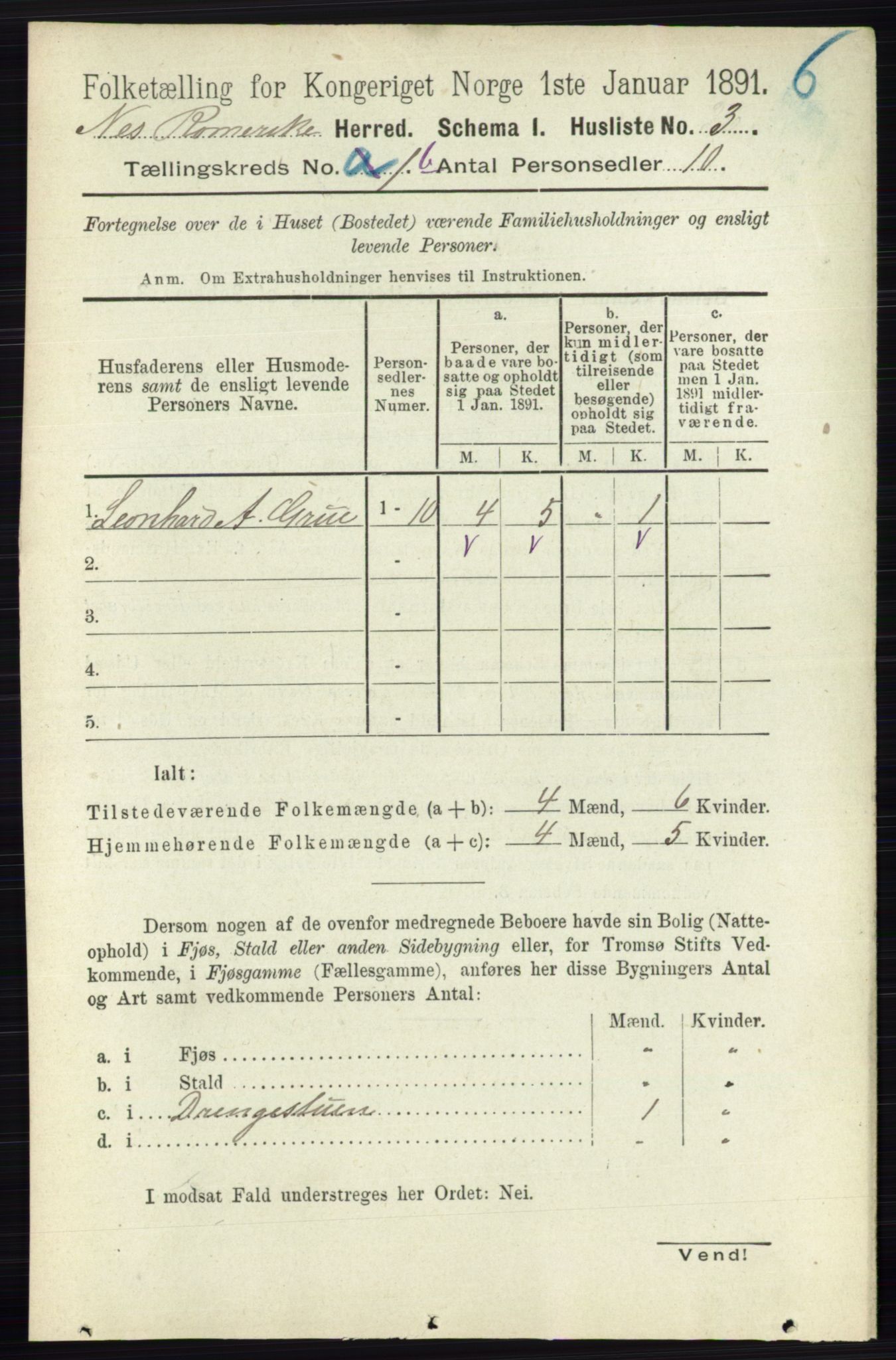 RA, 1891 census for 0236 Nes, 1891, p. 692