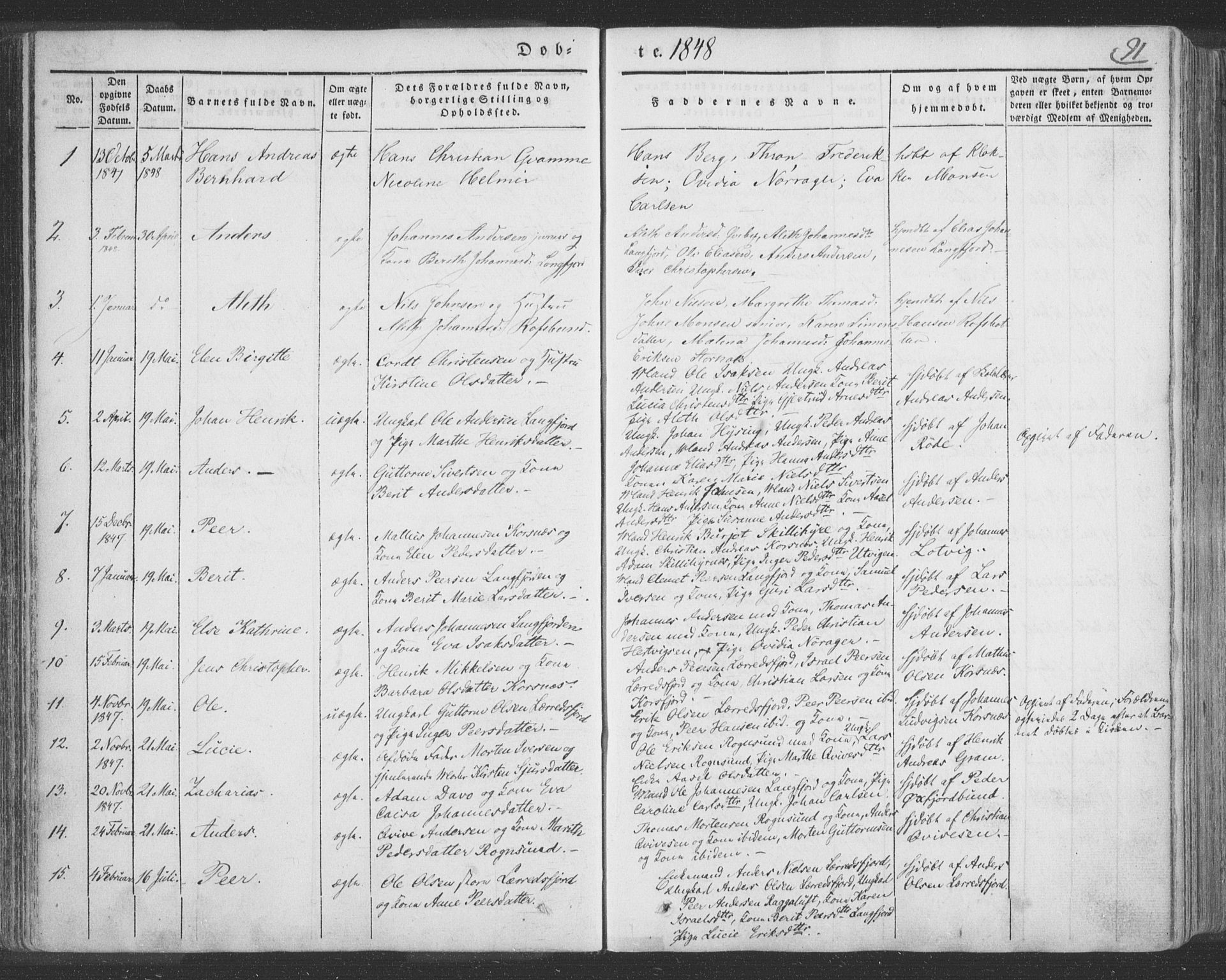 Talvik sokneprestkontor, SATØ/S-1337/H/Ha/L0009kirke: Parish register (official) no. 9, 1837-1852, p. 91
