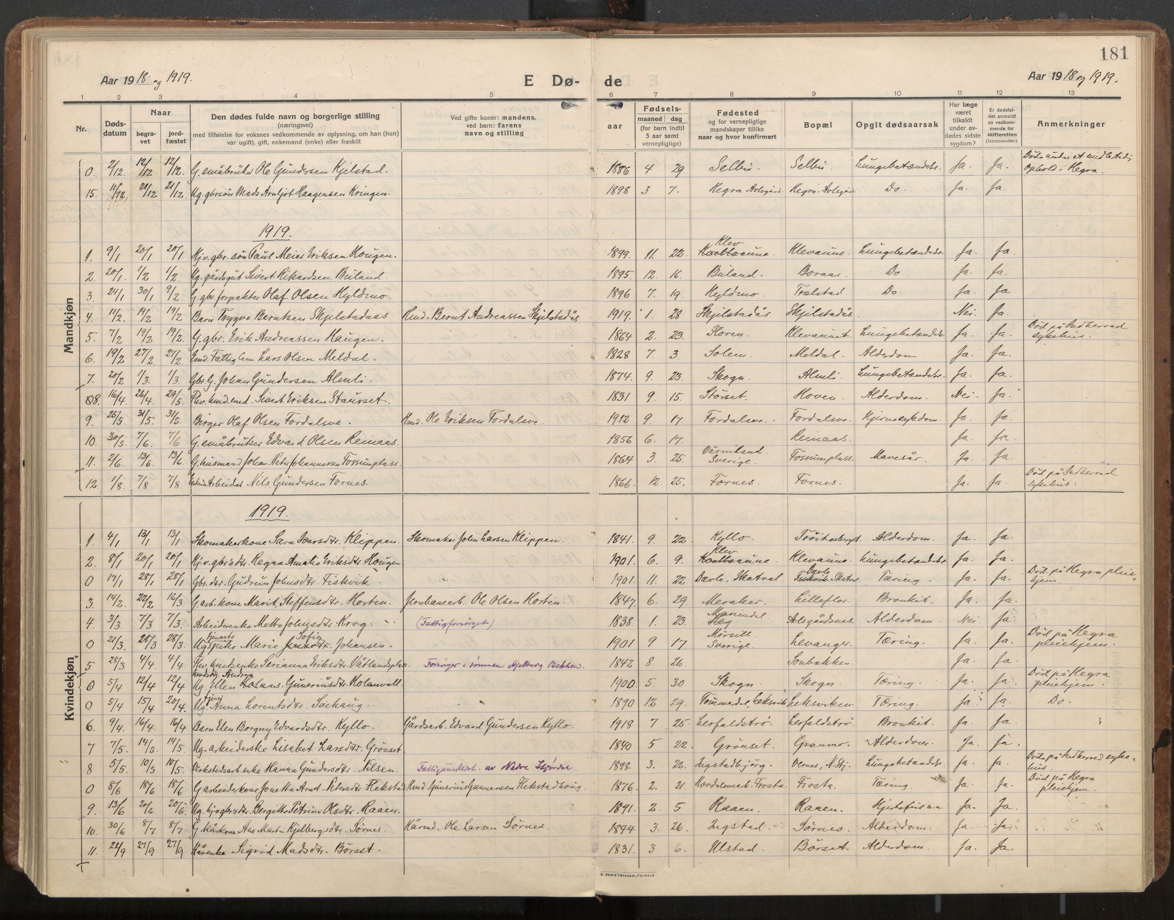 Ministerialprotokoller, klokkerbøker og fødselsregistre - Nord-Trøndelag, SAT/A-1458/703/L0037: Parish register (official) no. 703A10, 1915-1932, p. 181