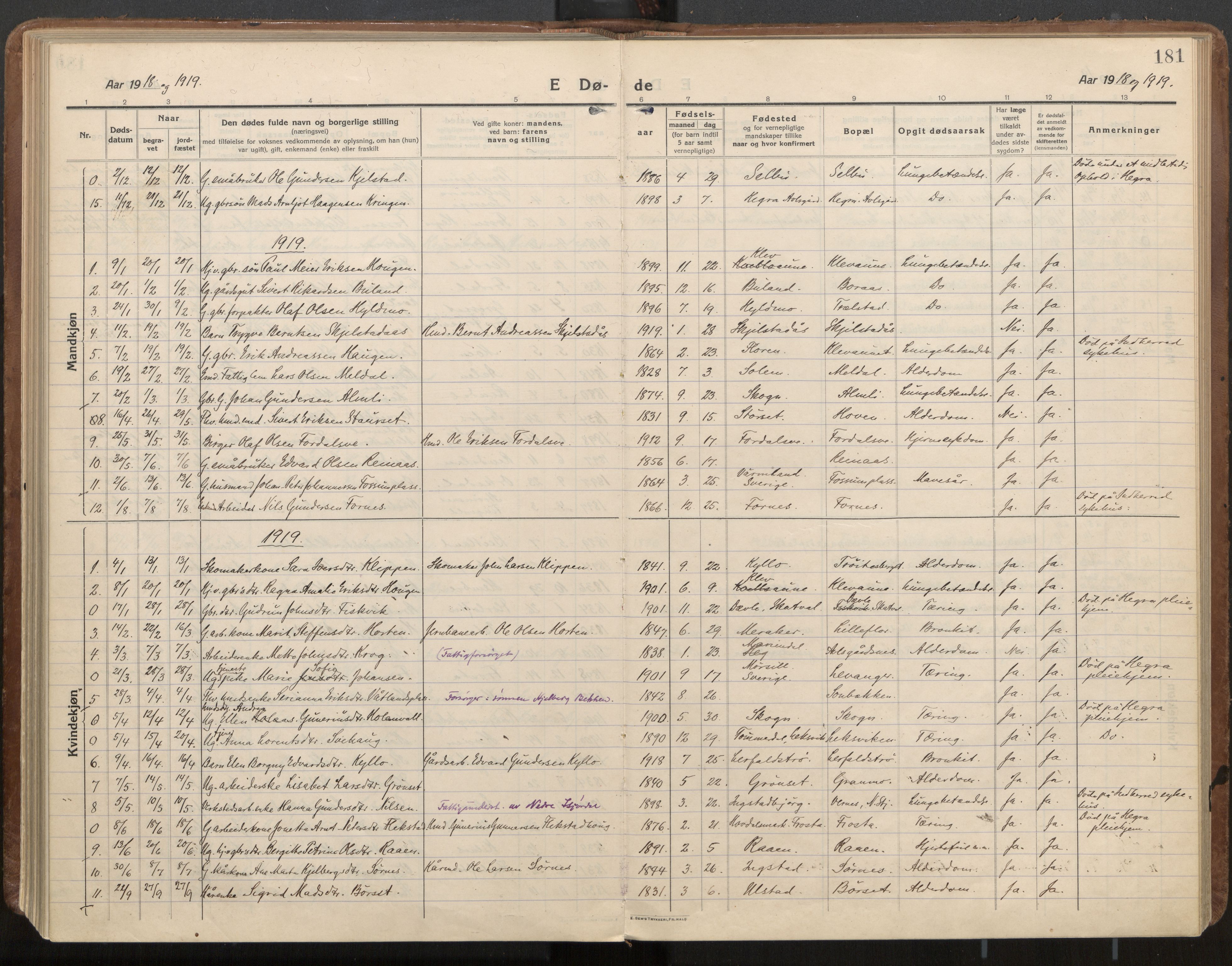 Ministerialprotokoller, klokkerbøker og fødselsregistre - Nord-Trøndelag, AV/SAT-A-1458/703/L0037: Parish register (official) no. 703A10, 1915-1932, p. 181