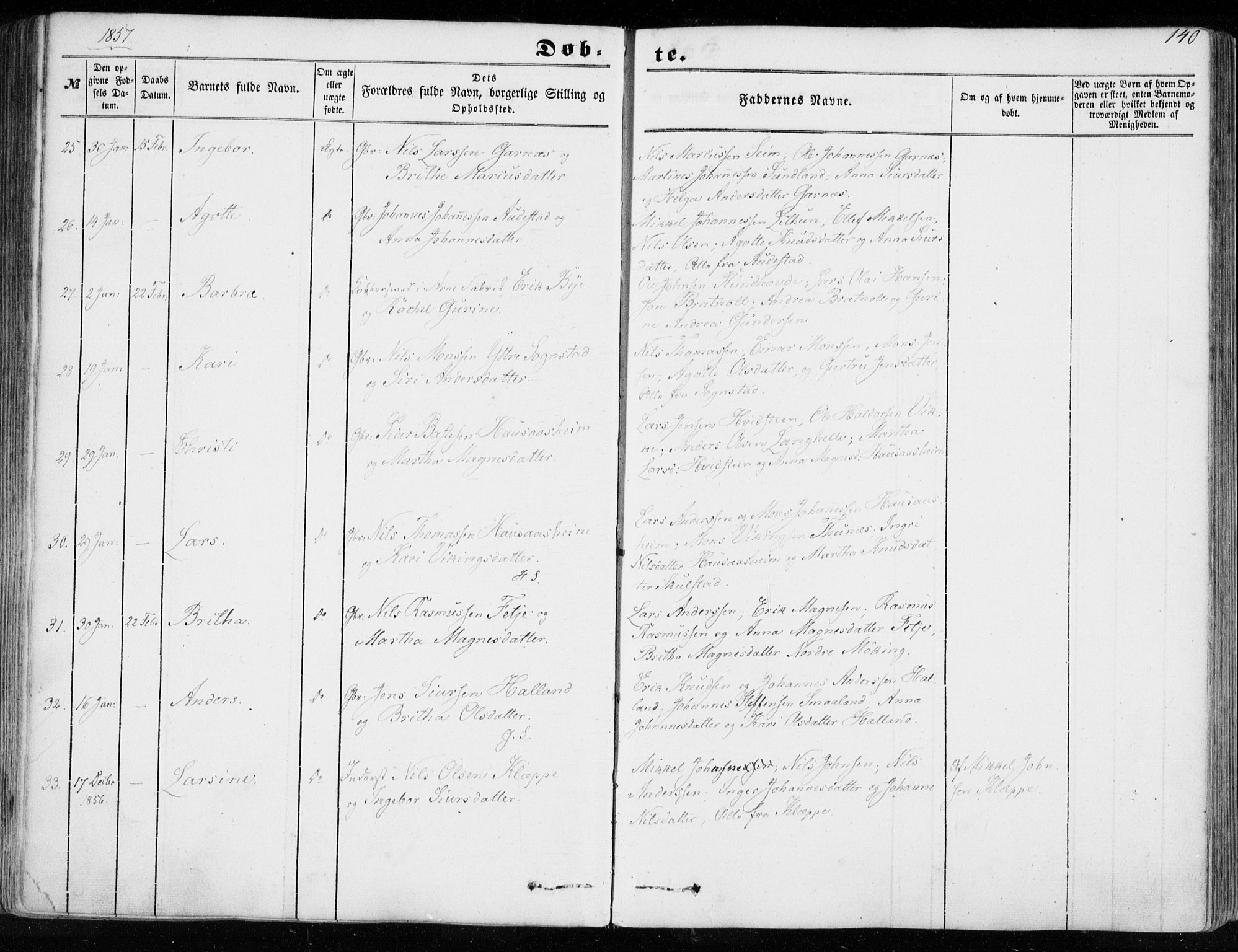 Haus sokneprestembete, SAB/A-75601/H/Haa: Parish register (official) no. A 16 I, 1848-1857, p. 140