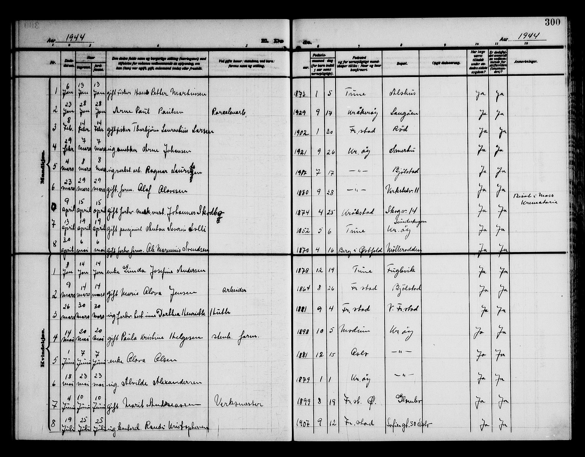 Kråkerøy prestekontor Kirkebøker, AV/SAO-A-10912/G/Ga/L0002: Parish register (copy) no. 2, 1908-1952, p. 300