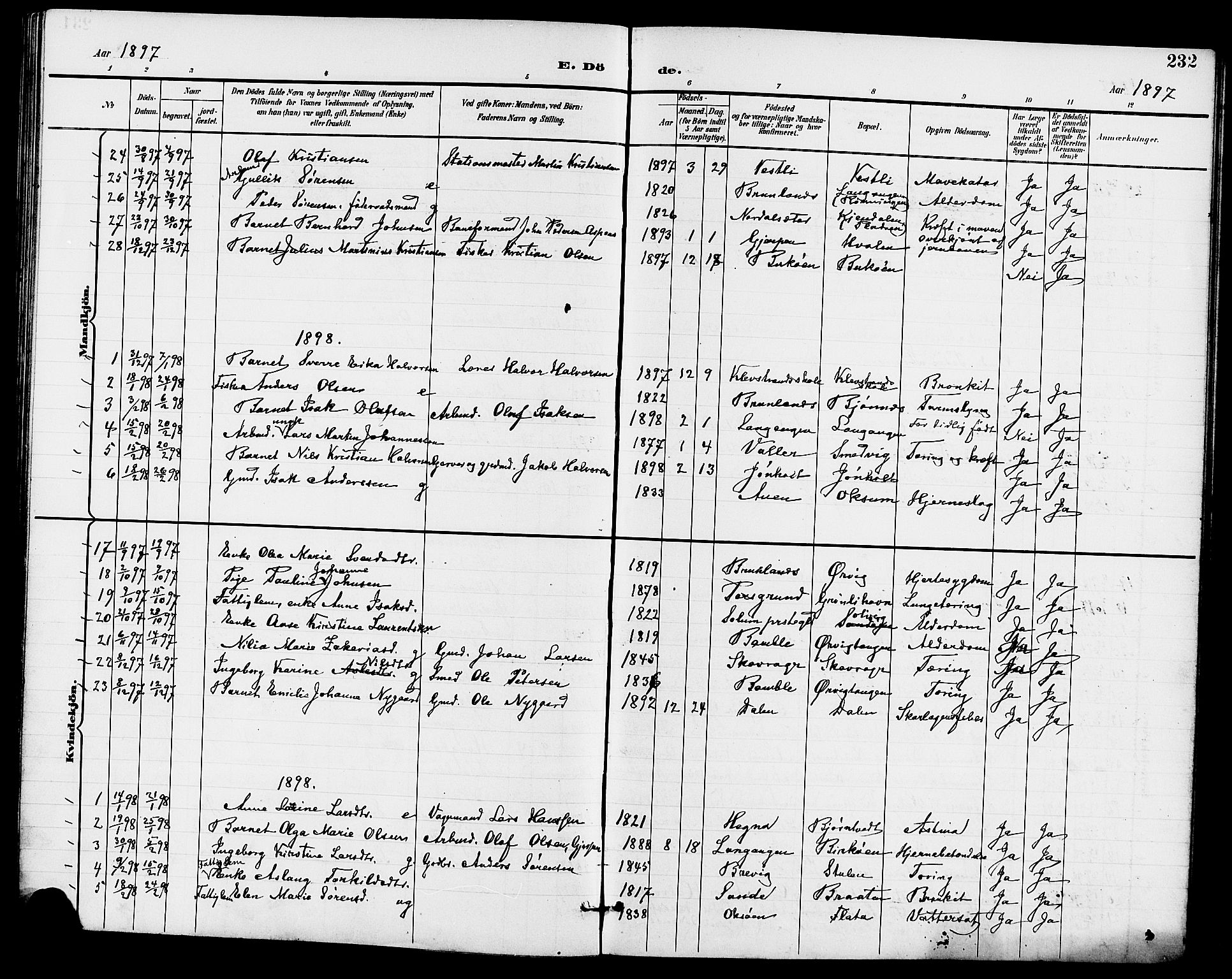 Eidanger kirkebøker, AV/SAKO-A-261/G/Ga/L0003: Parish register (copy) no. 3, 1893-1911, p. 232