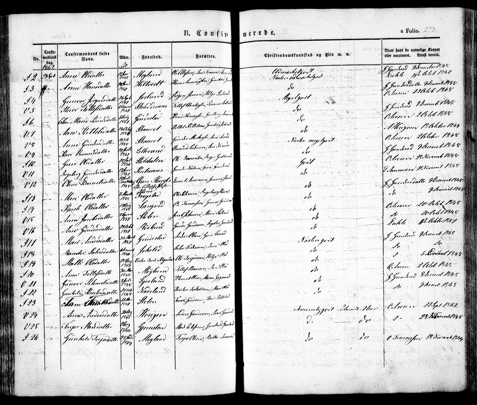 Evje sokneprestkontor, AV/SAK-1111-0008/F/Fa/Faa/L0005: Parish register (official) no. A 5, 1843-1865, p. 272