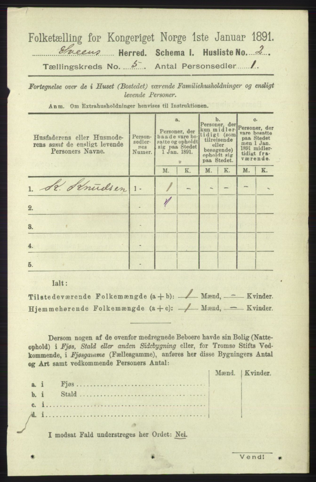 RA, 1891 census for 1216 Sveio, 1891, p. 1412