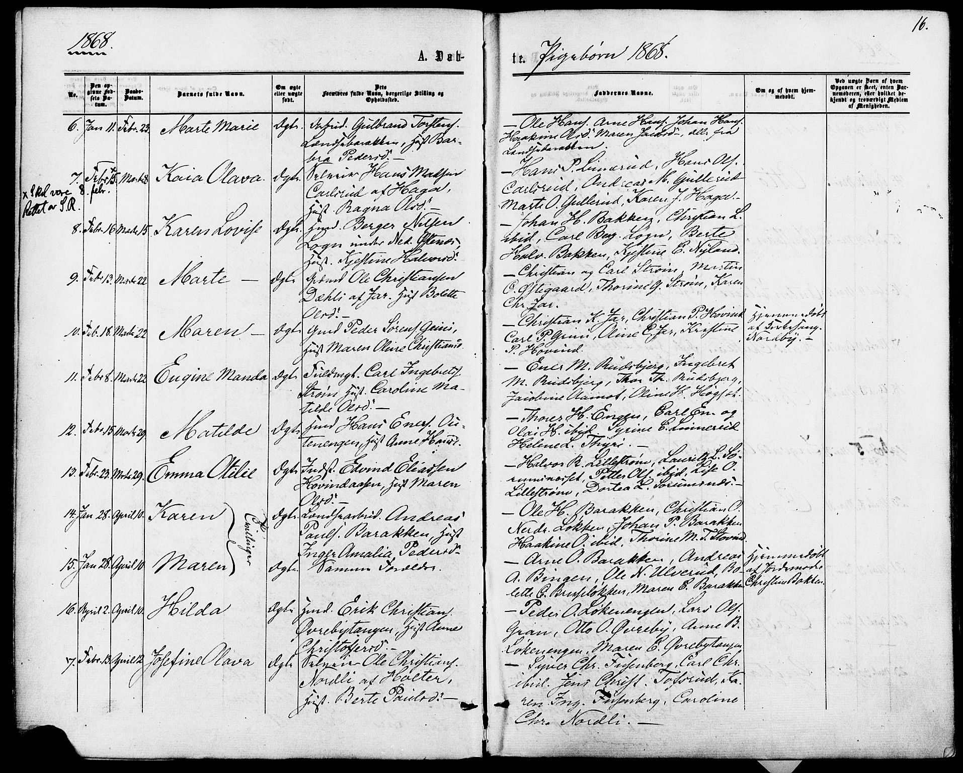 Fet prestekontor Kirkebøker, SAO/A-10370a/F/Fa/L0013: Parish register (official) no. I 13, 1867-1877, p. 16