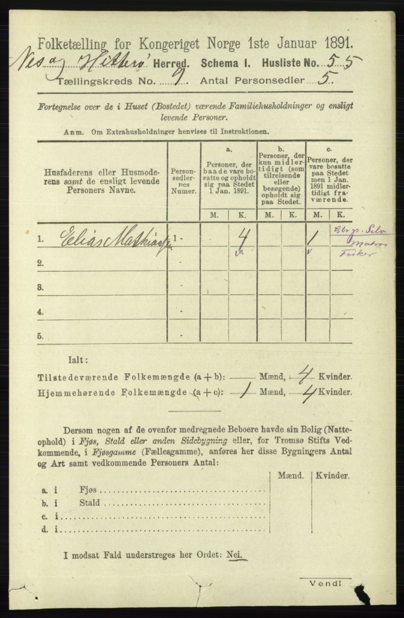 RA, 1891 census for 1043 Hidra og Nes, 1891, p. 3763