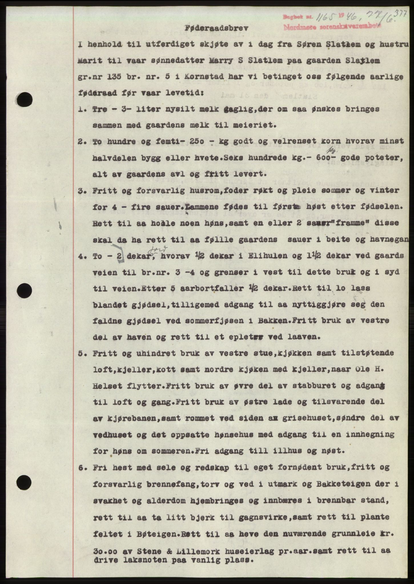 Nordmøre sorenskriveri, AV/SAT-A-4132/1/2/2Ca: Mortgage book no. B94, 1946-1946, Diary no: : 1165/1946