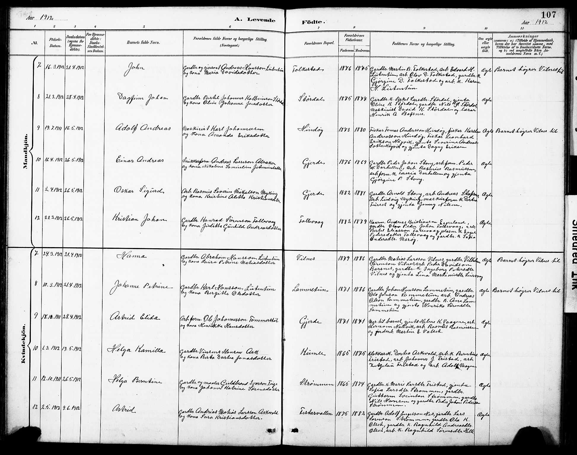 Askvoll sokneprestembete, AV/SAB-A-79501/H/Hab/Haba/L0003: Parish register (copy) no. A 3, 1886-1928, p. 107