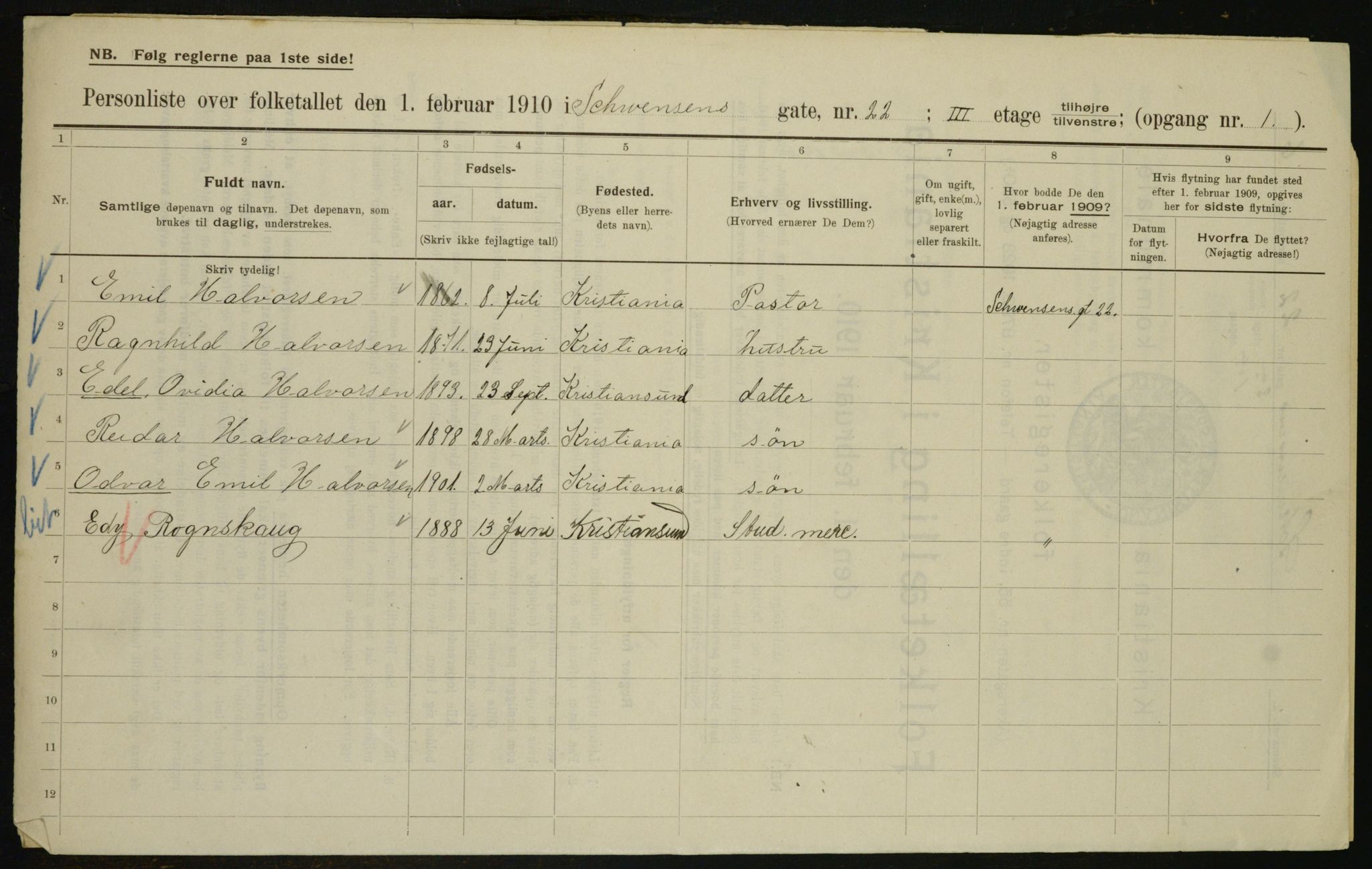 OBA, Municipal Census 1910 for Kristiania, 1910, p. 88729