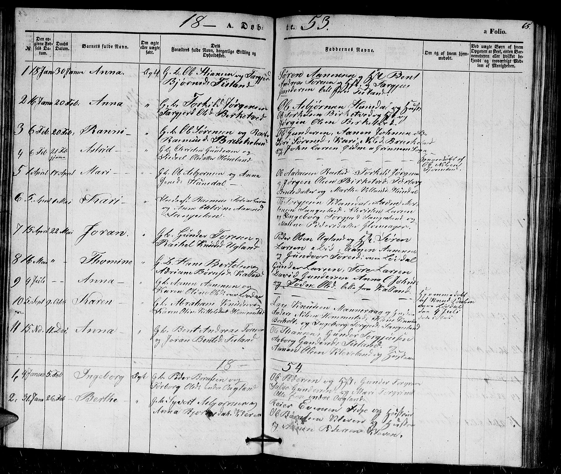 Holum sokneprestkontor, AV/SAK-1111-0022/F/Fb/Fbb/L0002: Parish register (copy) no. B 2, 1847-1874, p. 65