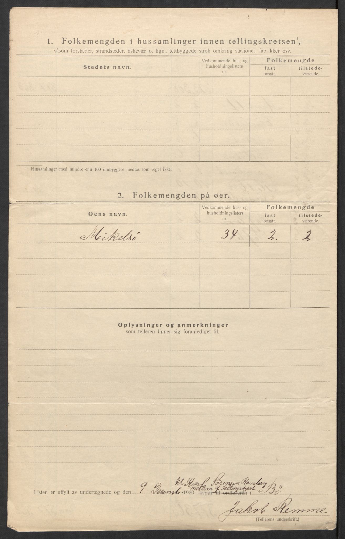 SAT, 1920 census for Bø, 1920, p. 9