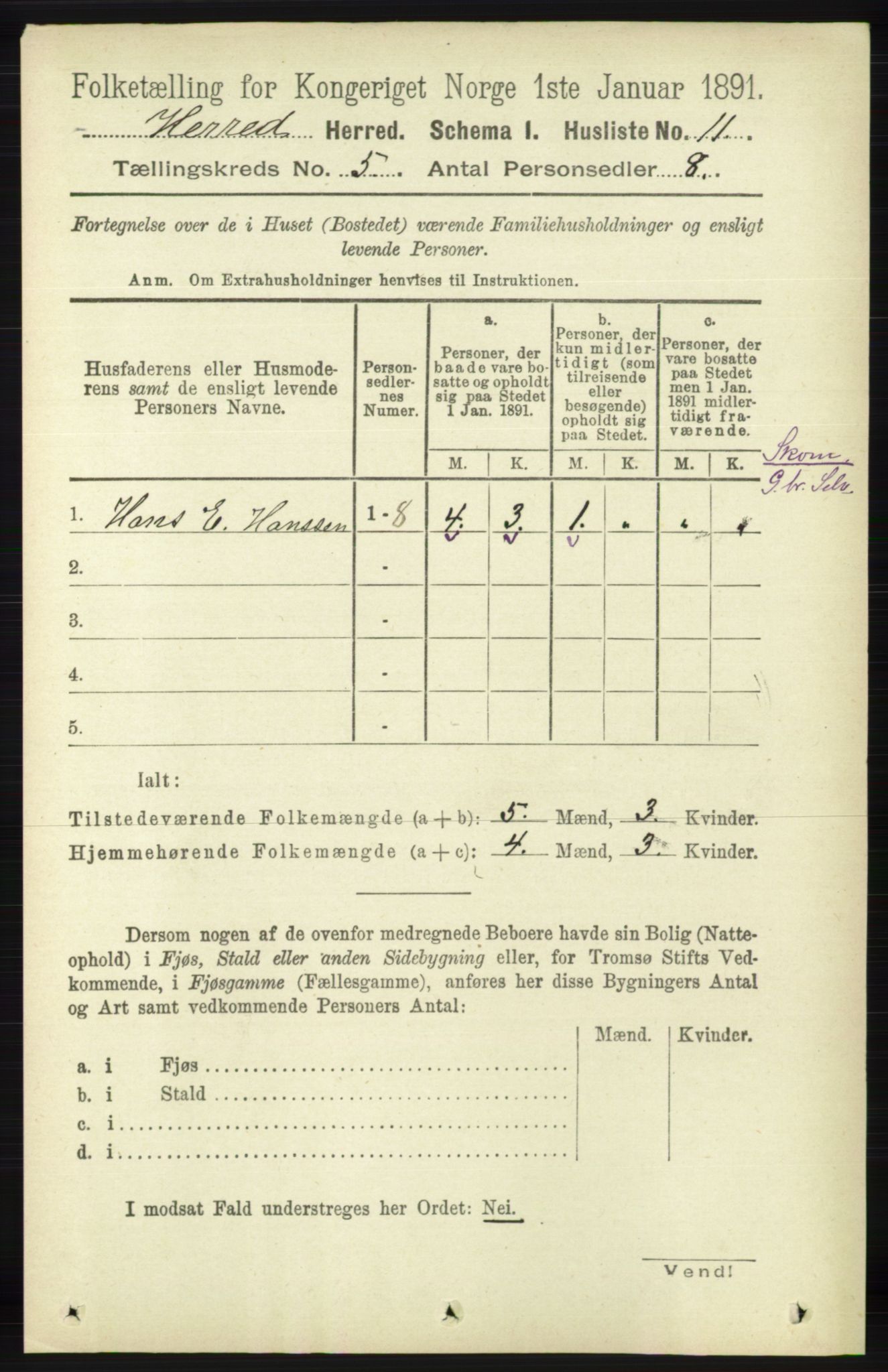 RA, 1891 census for 1039 Herad, 1891, p. 1737