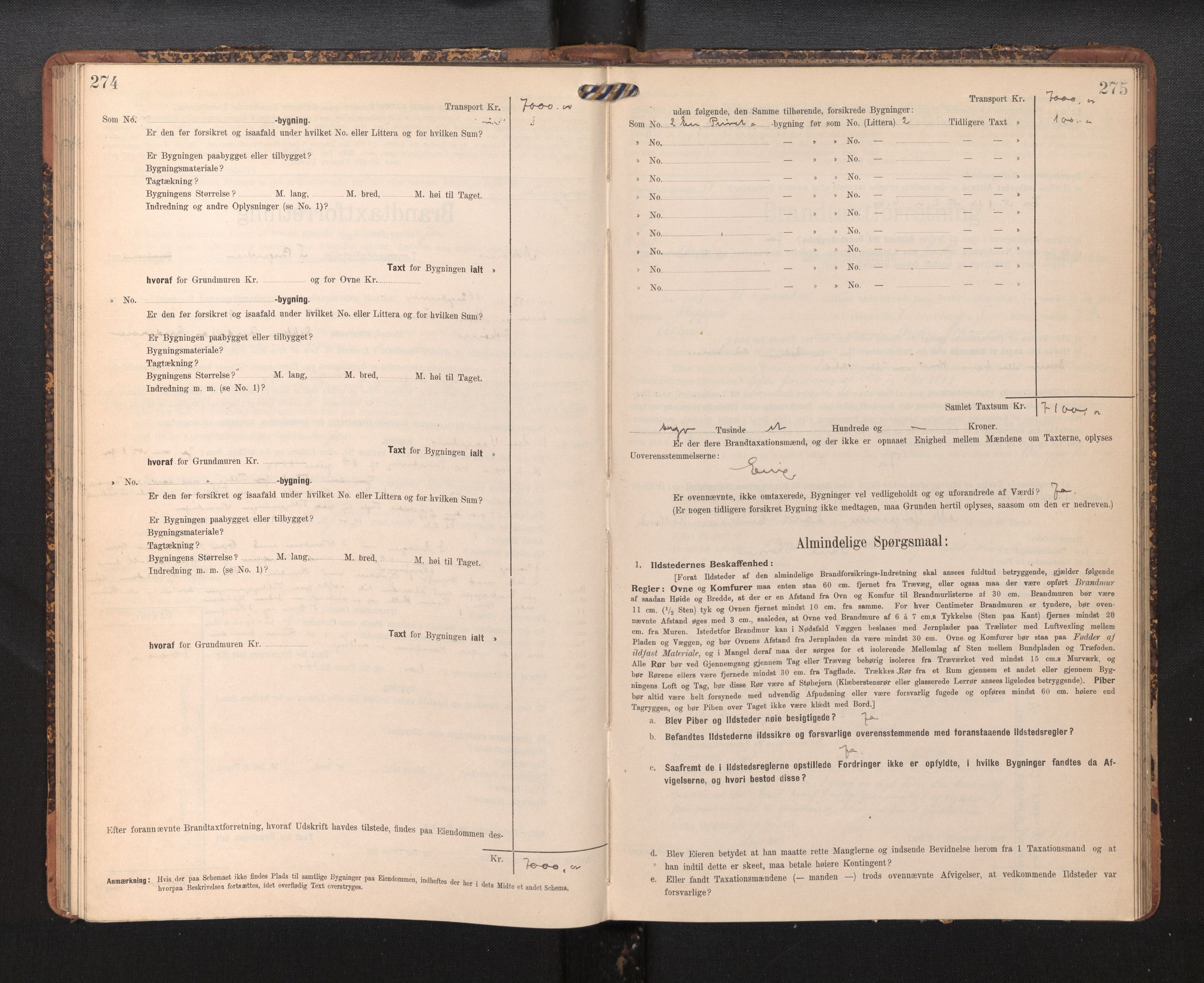 Lensmannen i Askøy, AV/SAB-A-31001/0012/L0005: Branntakstprotokoll, skjematakst, 1907-1915, p. 274-275