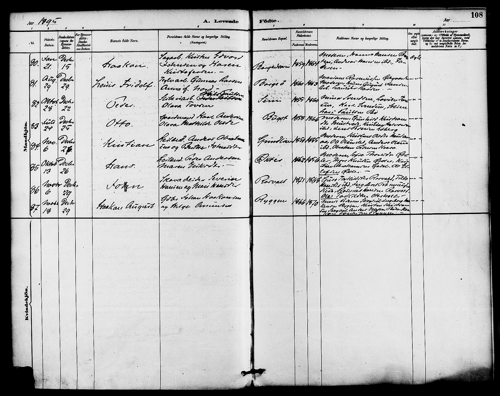 Gjerpen kirkebøker, SAKO/A-265/F/Fa/L0010: Parish register (official) no. I 10, 1886-1895, p. 108