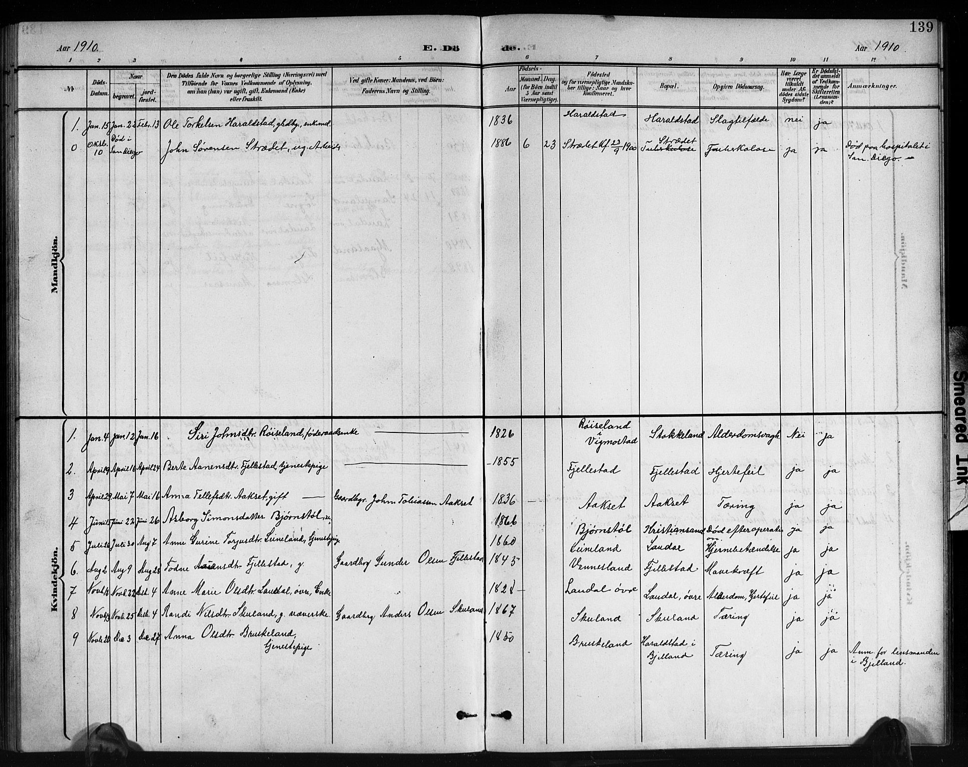 Holum sokneprestkontor, AV/SAK-1111-0022/F/Fb/Fbb/L0004: Parish register (copy) no. B 4, 1899-1920, p. 139