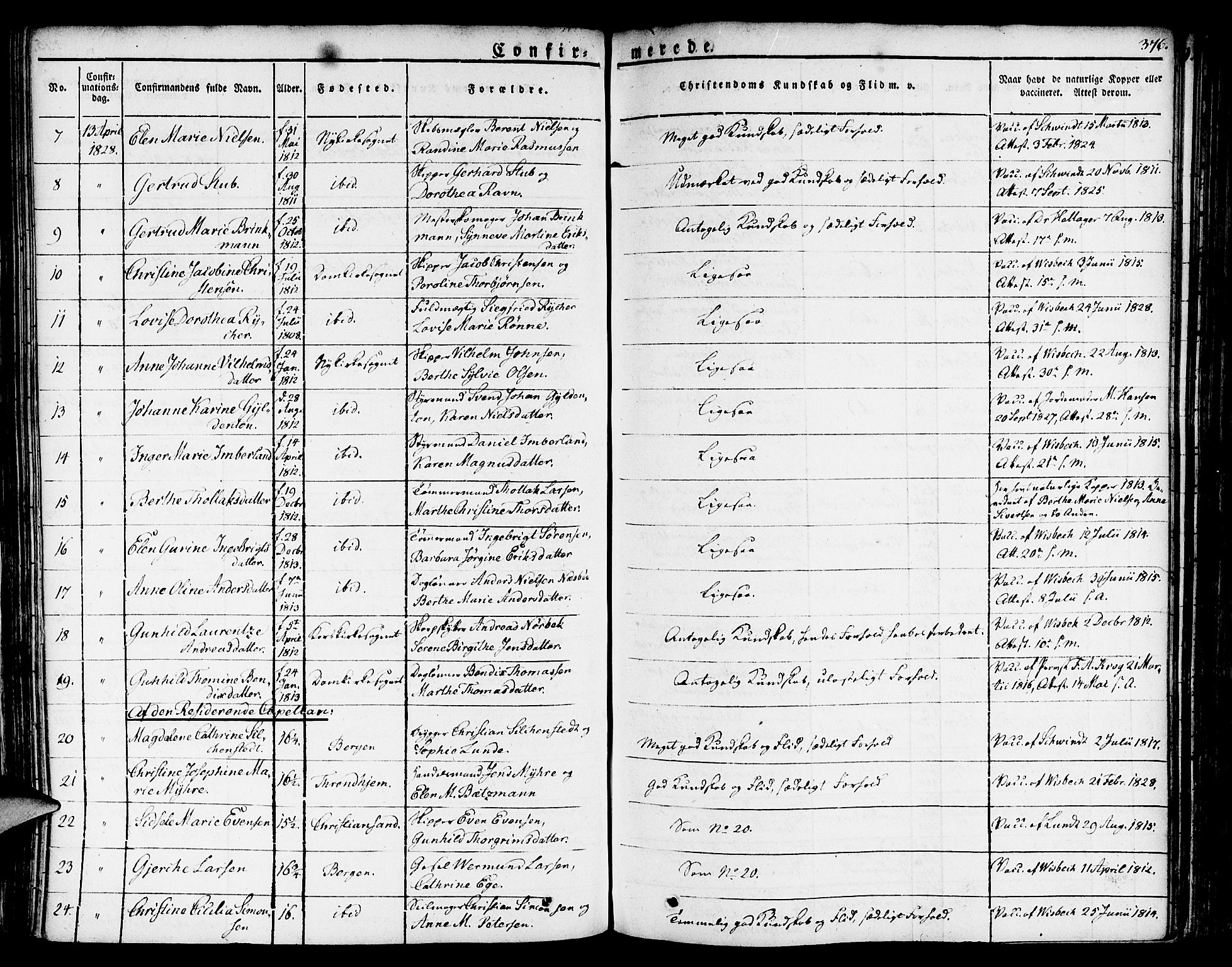 Nykirken Sokneprestembete, SAB/A-77101/H/Haa/L0012: Parish register (official) no. A 12, 1821-1844, p. 376