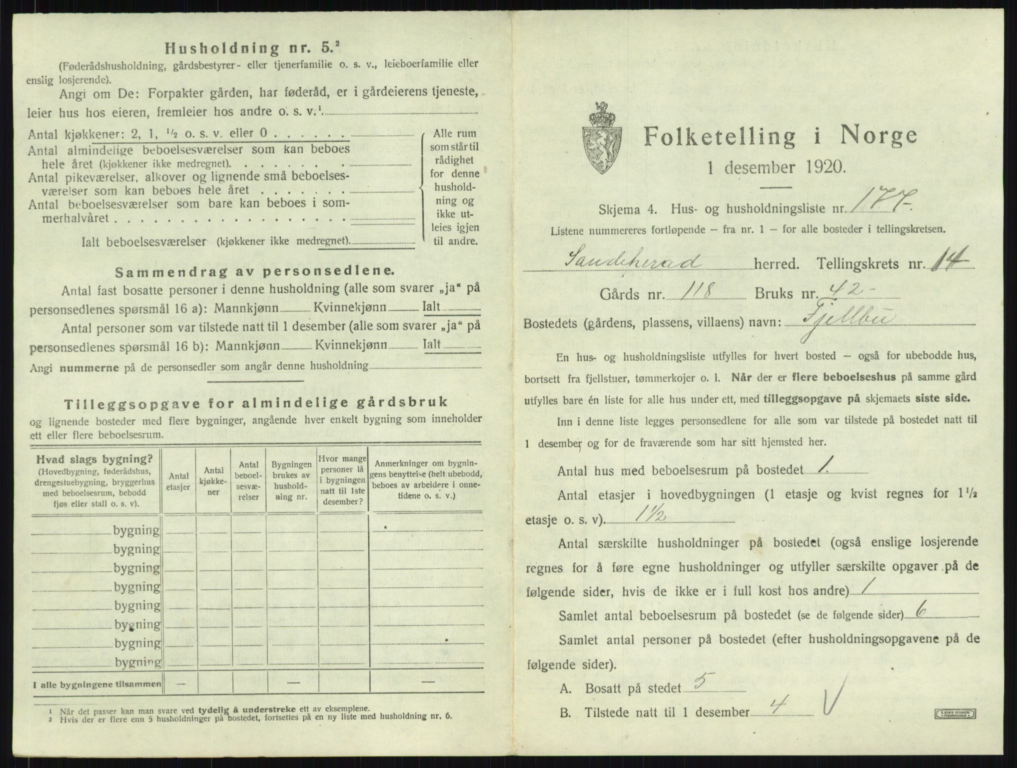 SAKO, 1920 census for Sandeherred, 1920, p. 3216