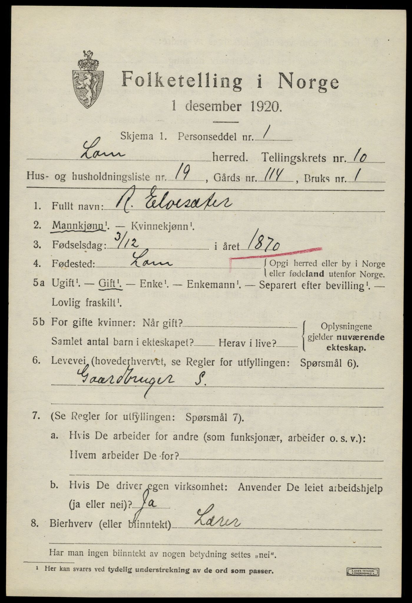 SAH, 1920 census for Lom, 1920, p. 5646