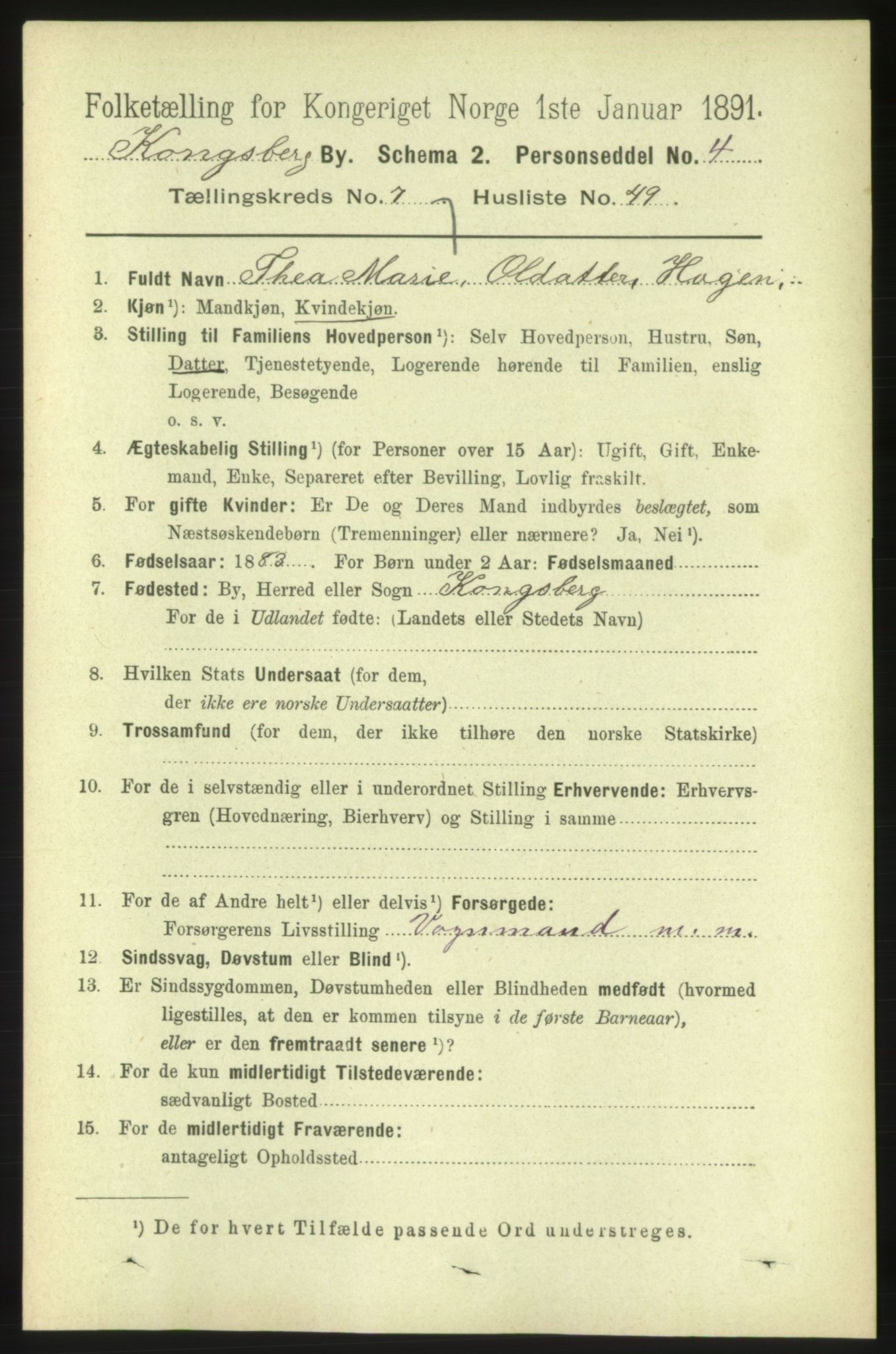 RA, 1891 census for 0604 Kongsberg, 1891, p. 5481