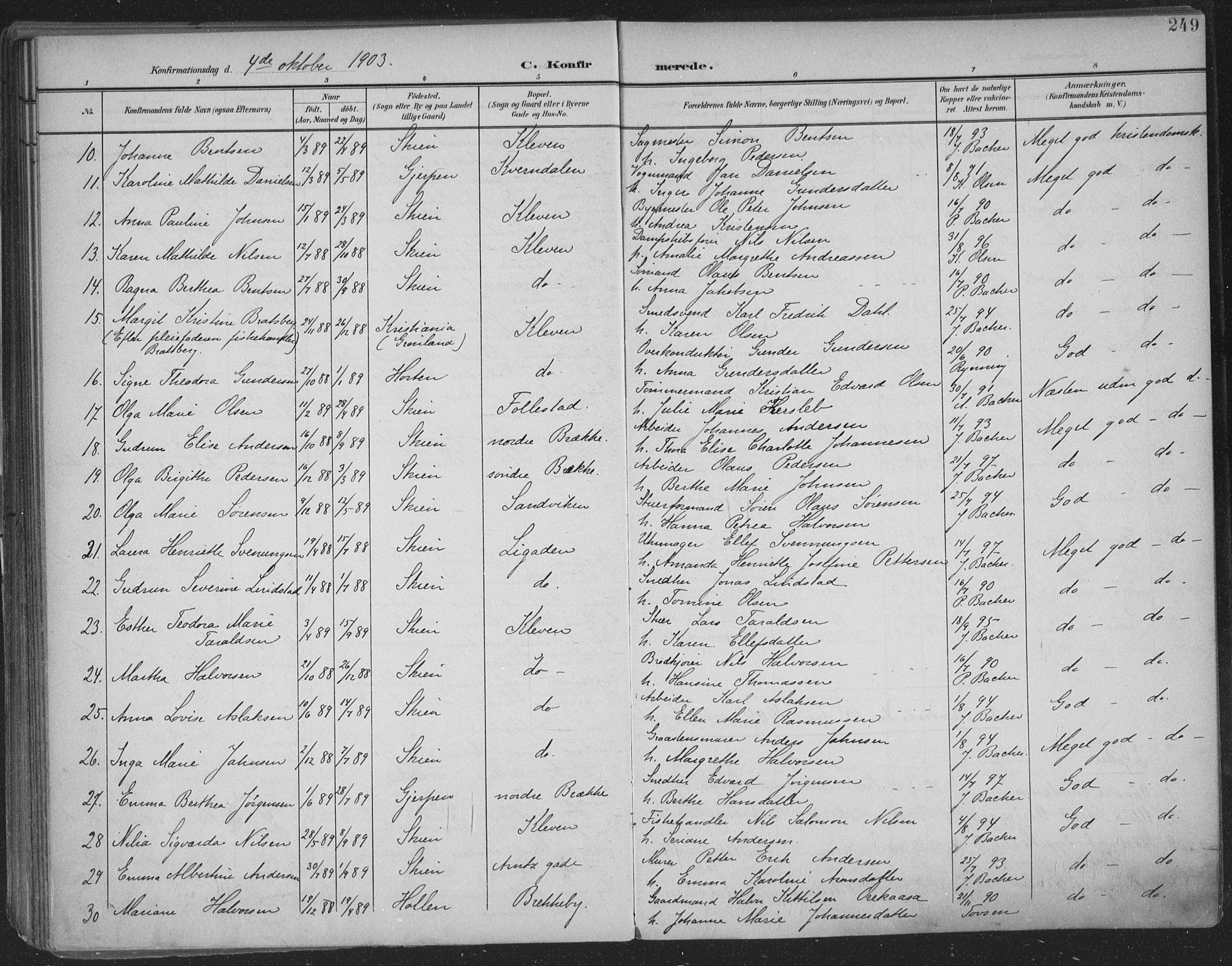Skien kirkebøker, SAKO/A-302/F/Fa/L0011: Parish register (official) no. 11, 1900-1907, p. 249