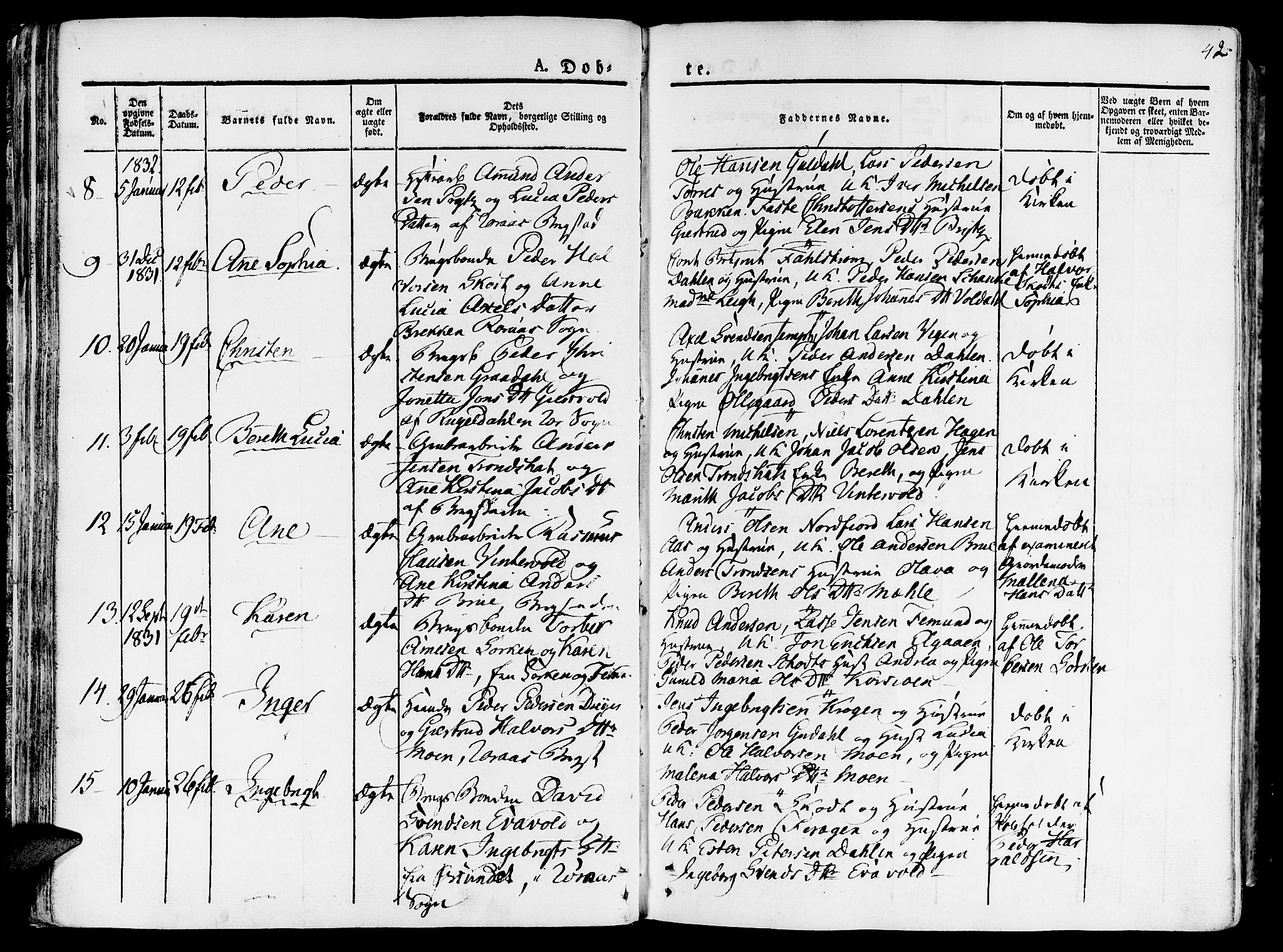 Ministerialprotokoller, klokkerbøker og fødselsregistre - Sør-Trøndelag, SAT/A-1456/681/L0930: Parish register (official) no. 681A08, 1829-1844, p. 42
