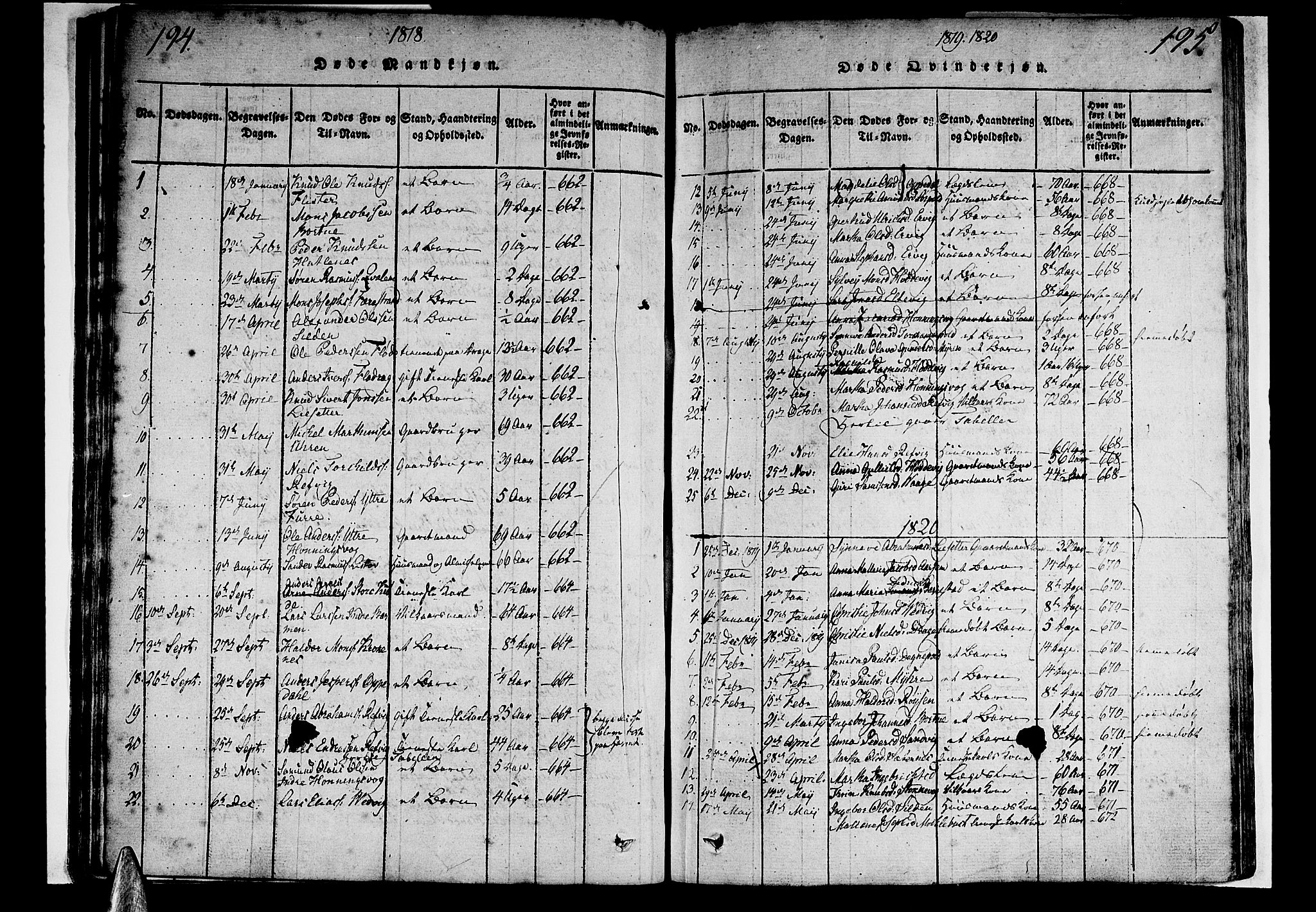 Selje sokneprestembete, SAB/A-99938/H/Ha/Haa/Haaa: Parish register (official) no. A 8, 1816-1828, p. 194-195