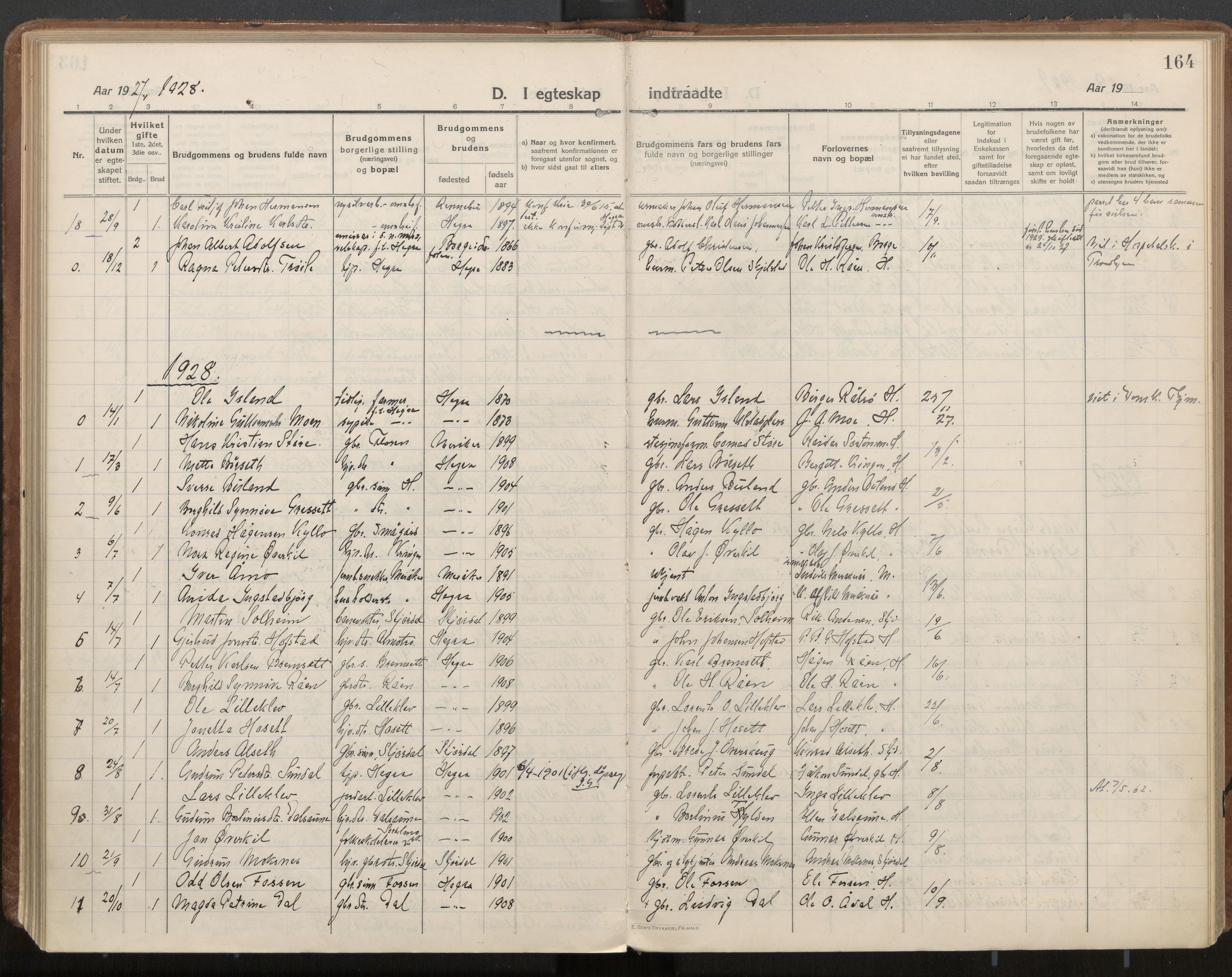 Ministerialprotokoller, klokkerbøker og fødselsregistre - Nord-Trøndelag, SAT/A-1458/703/L0037: Parish register (official) no. 703A10, 1915-1932, p. 164