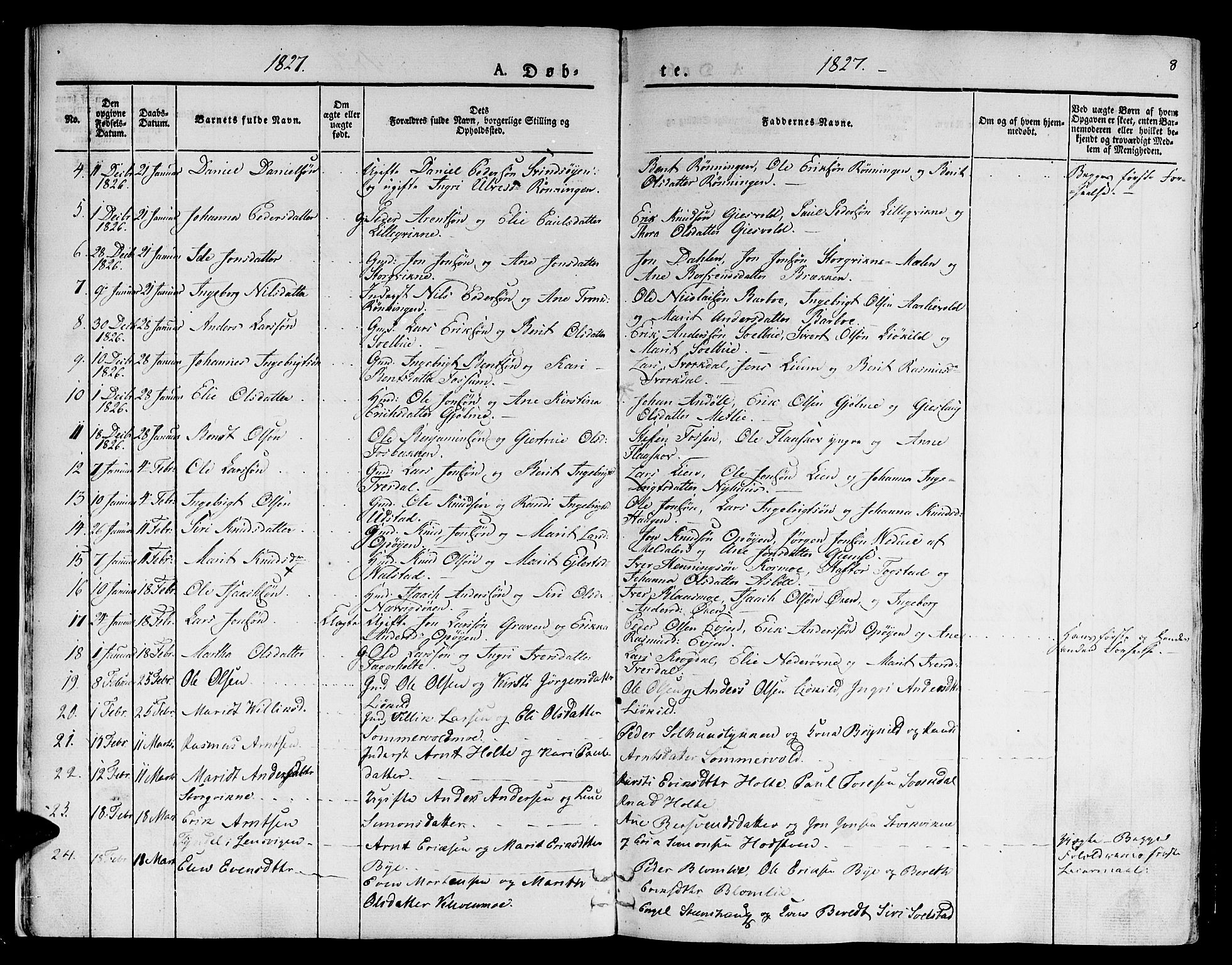 Ministerialprotokoller, klokkerbøker og fødselsregistre - Sør-Trøndelag, SAT/A-1456/668/L0804: Parish register (official) no. 668A04, 1826-1839, p. 8
