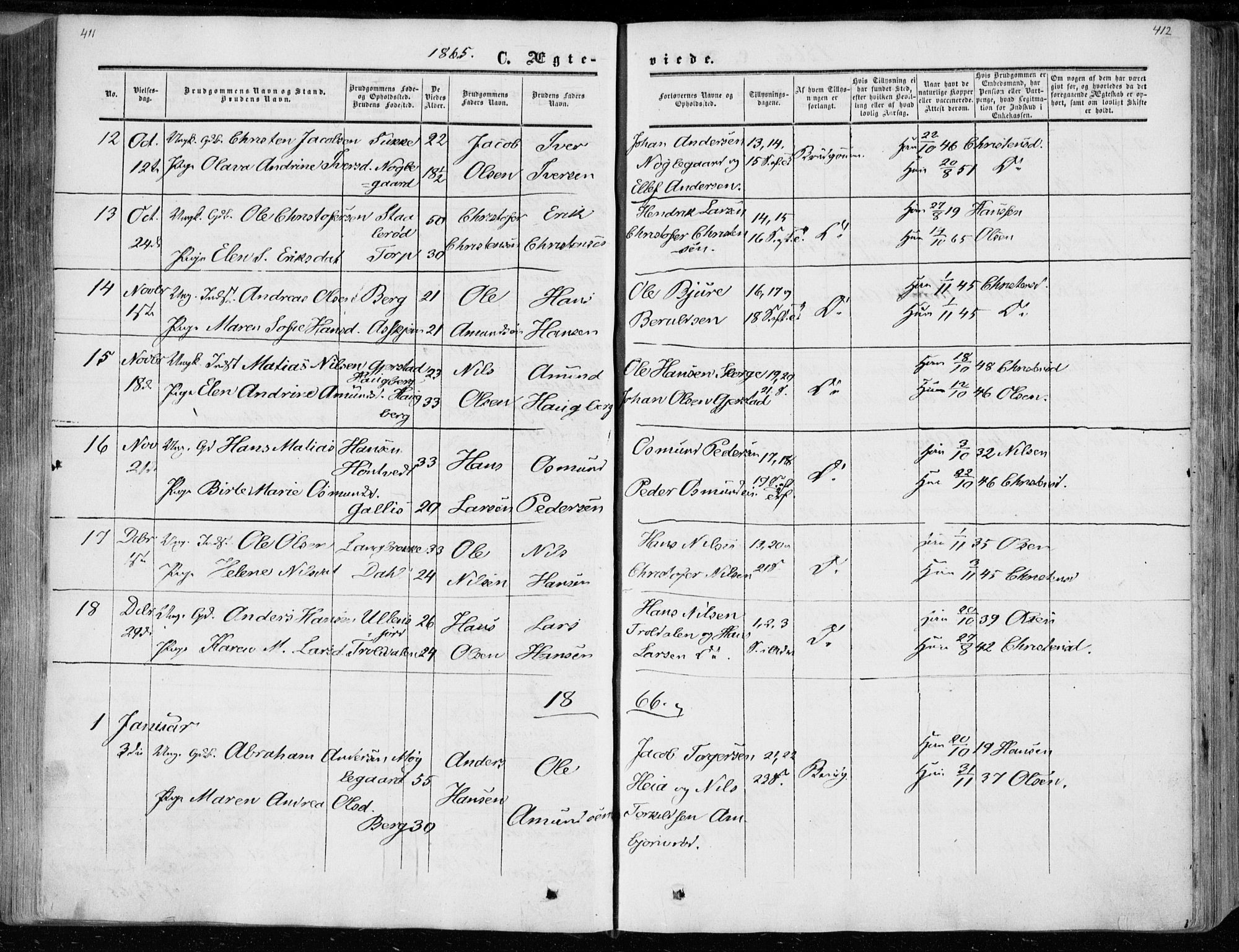 Andebu kirkebøker, AV/SAKO-A-336/F/Fa/L0005: Parish register (official) no. 5, 1857-1870, p. 411-412