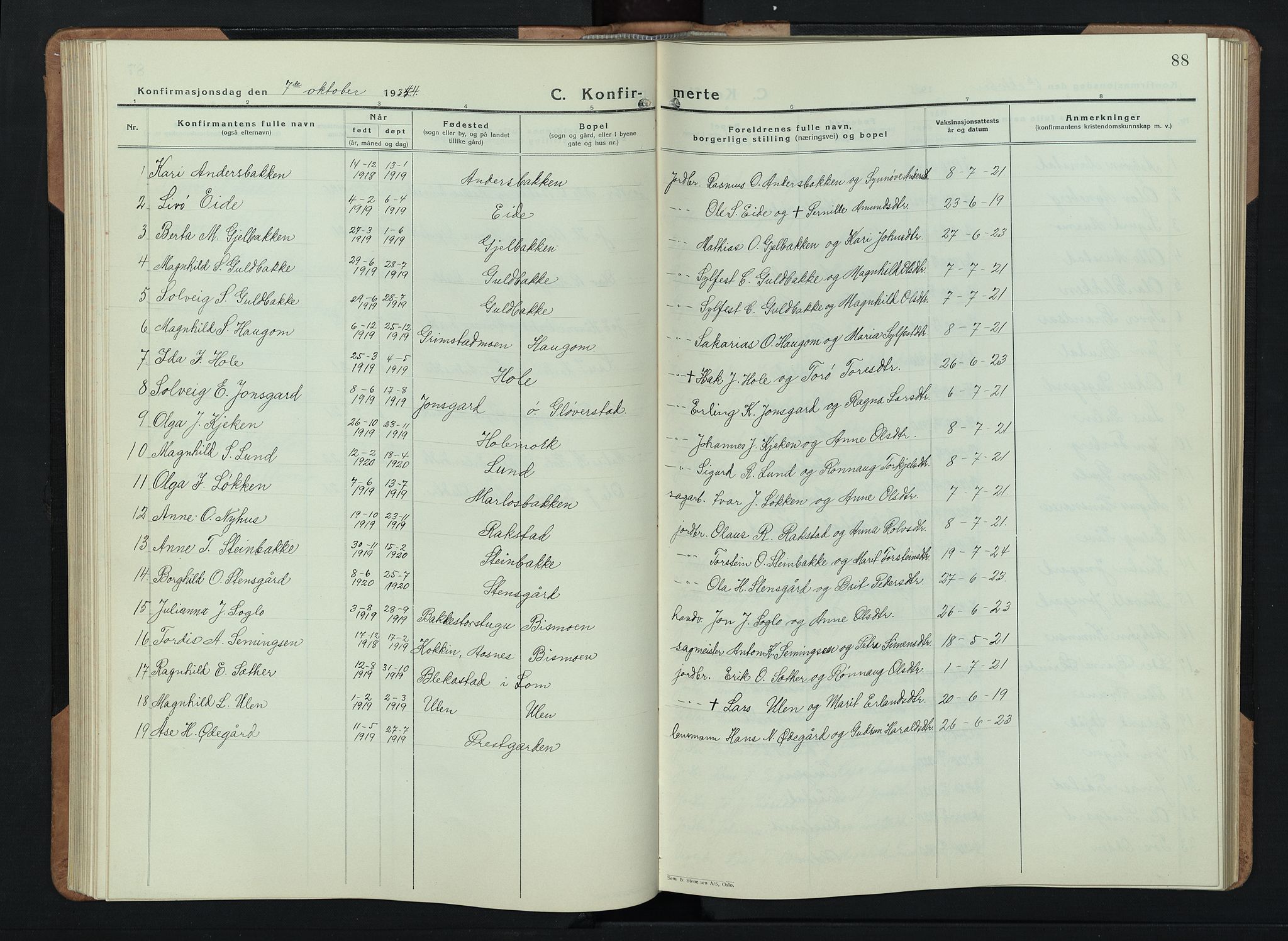 Skjåk prestekontor, AV/SAH-PREST-072/H/Ha/Hab/L0006: Parish register (copy) no. 6, 1933-1954, p. 88