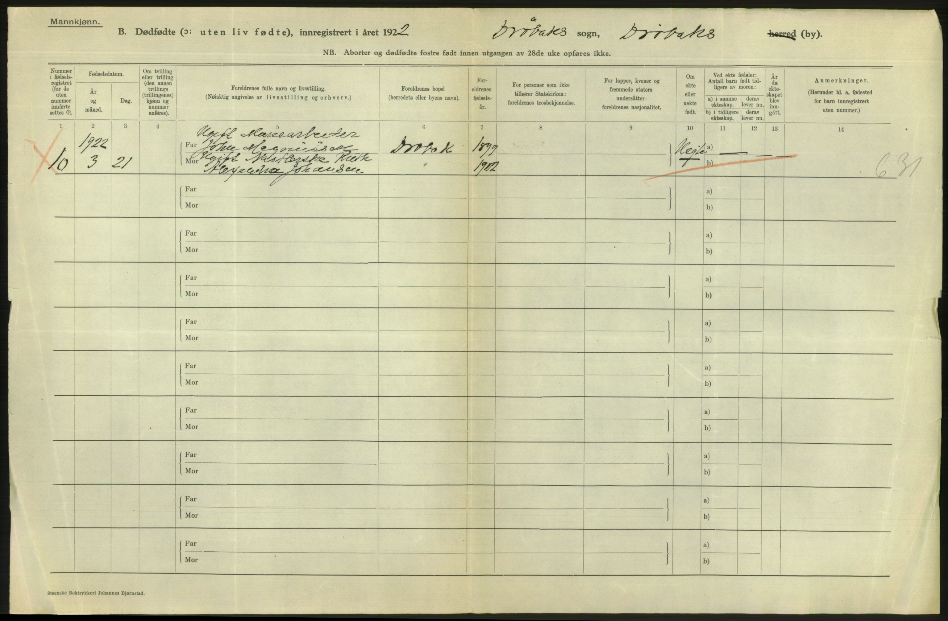 Statistisk sentralbyrå, Sosiodemografiske emner, Befolkning, RA/S-2228/D/Df/Dfc/Dfcb/L0005: Akershus fylke: Døde, dødfødte. Bygder og byer., 1922, p. 6