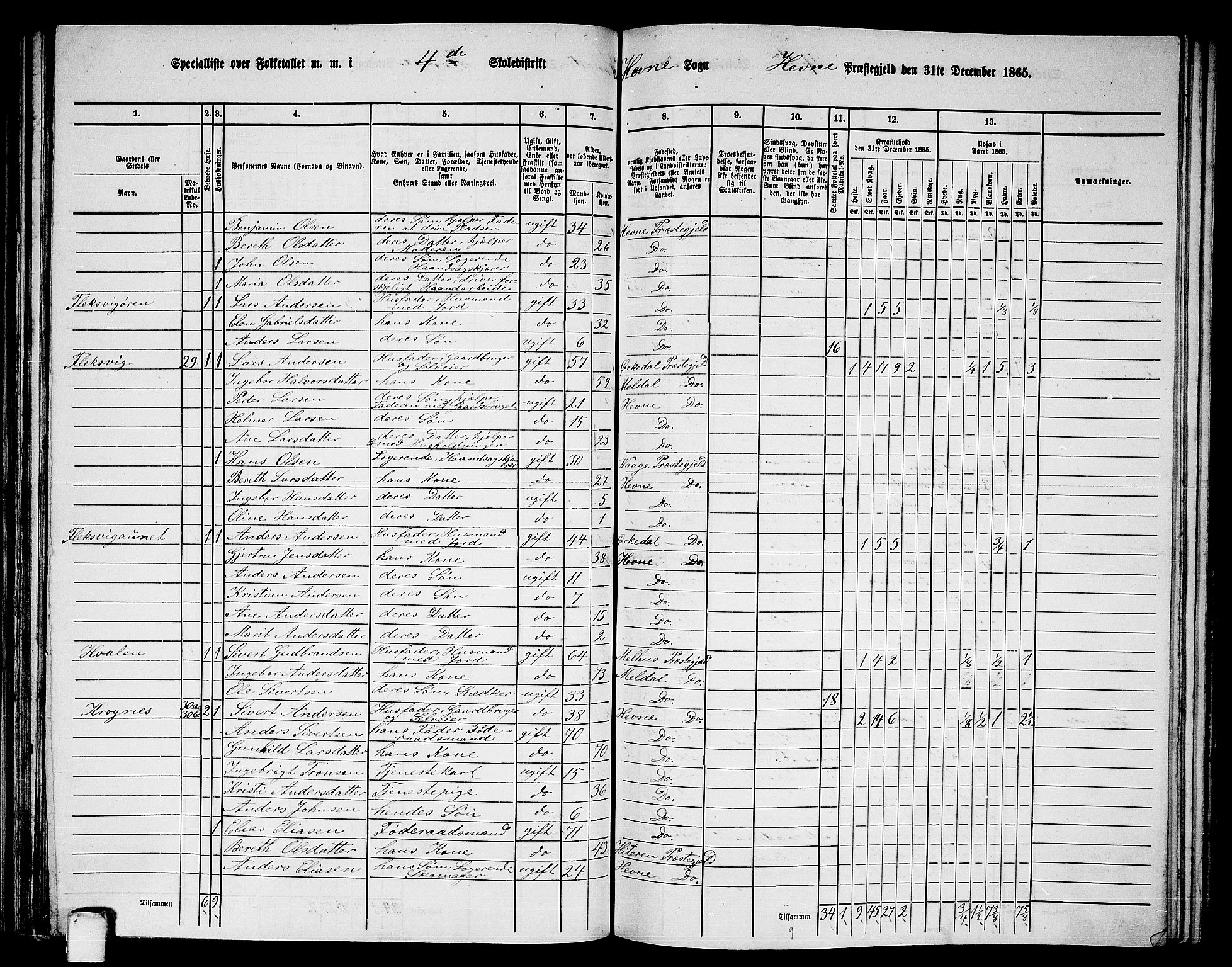 RA, 1865 census for Hemne, 1865, p. 84