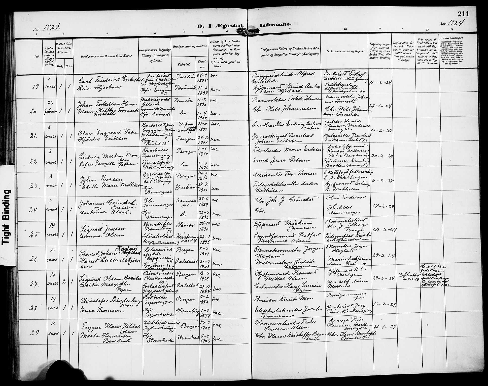 Domkirken sokneprestembete, AV/SAB-A-74801/H/Hab/L0033: Parish register (copy) no. D 5, 1907-1924, p. 211