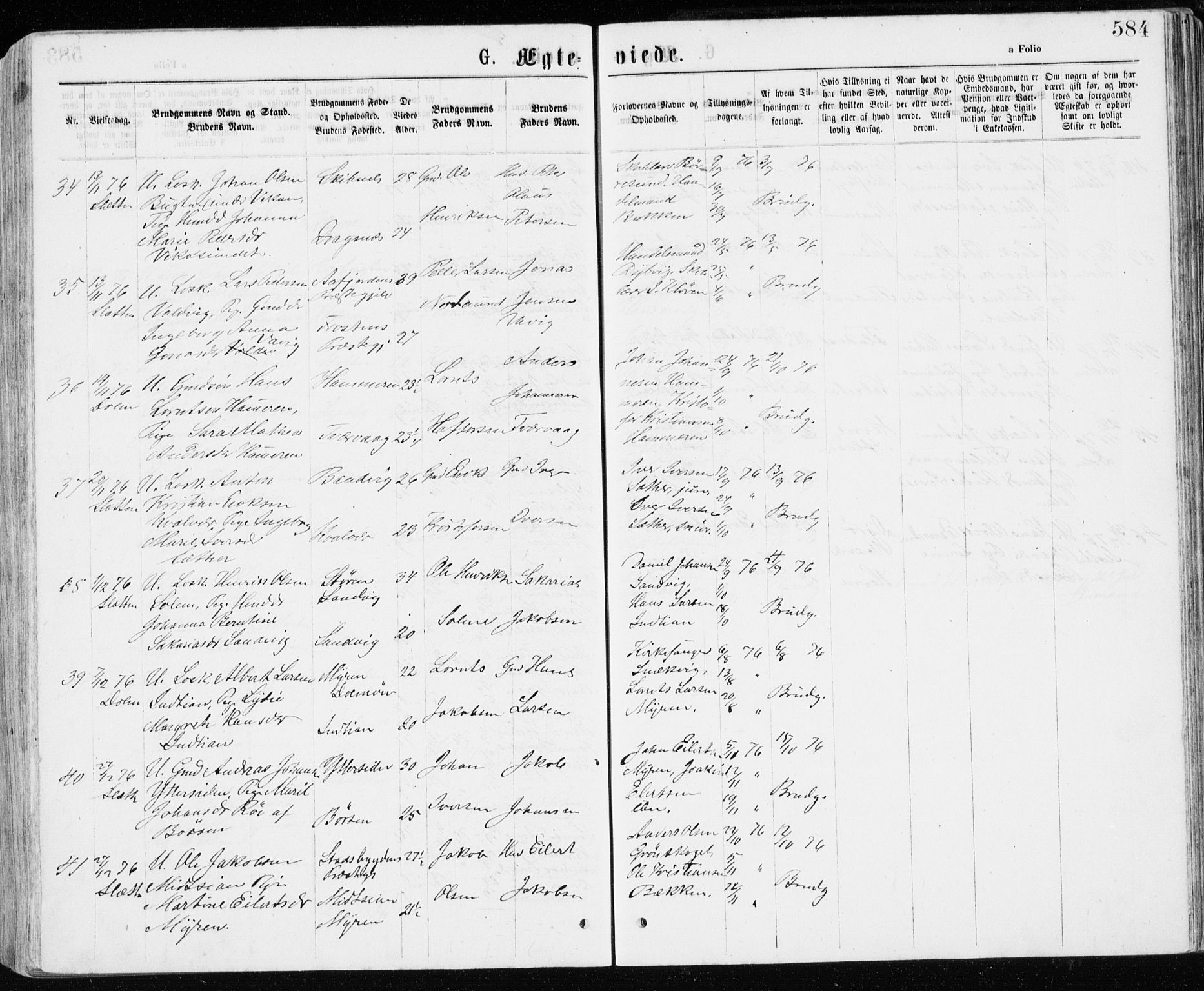 Ministerialprotokoller, klokkerbøker og fødselsregistre - Sør-Trøndelag, AV/SAT-A-1456/640/L0576: Parish register (official) no. 640A01, 1846-1876, p. 584