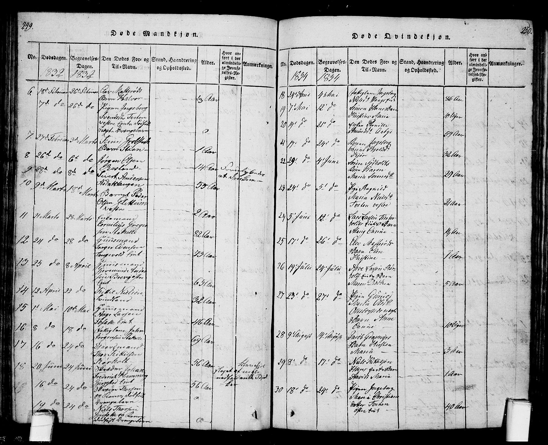 Bamble kirkebøker, SAKO/A-253/G/Ga/L0005: Parish register (copy) no. I 5, 1814-1855, p. 249-250