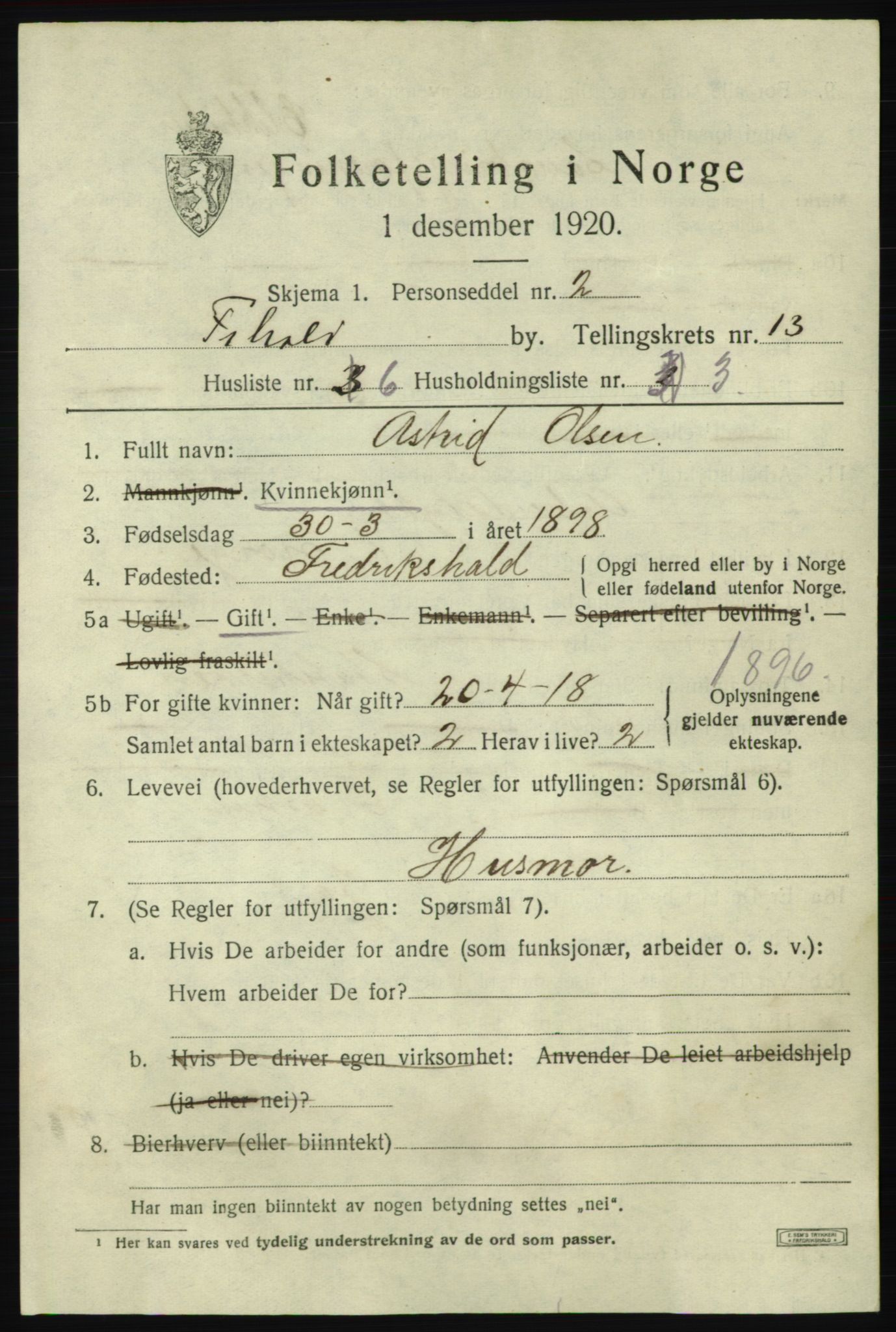 SAO, 1920 census for Fredrikshald, 1920, p. 20755