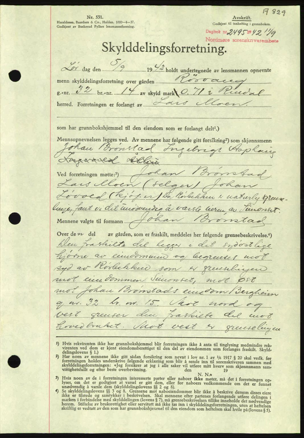 Nordmøre sorenskriveri, AV/SAT-A-4132/1/2/2Ca: Mortgage book no. A93, 1942-1942, Diary no: : 2495/1942