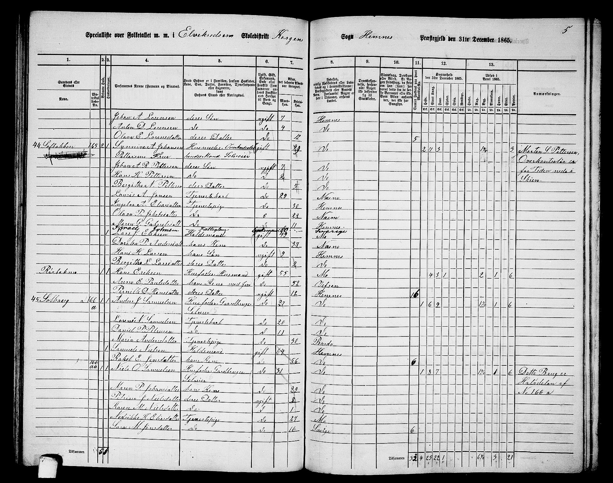 RA, 1865 census for Hemnes, 1865, p. 101