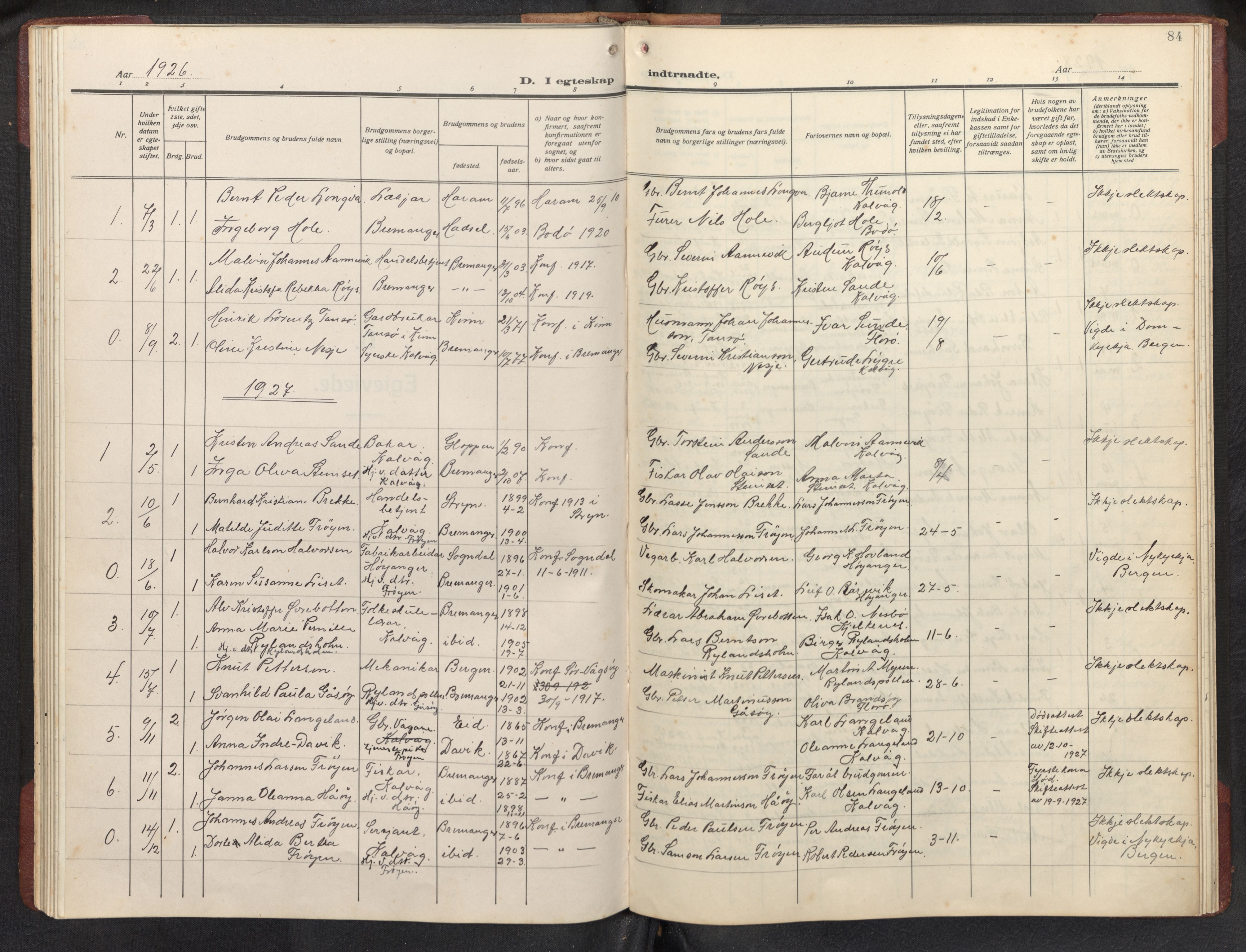 Bremanger sokneprestembete, SAB/A-82201/H/Hab/Habb/L0002: Parish register (copy) no. B 2, 1926-1945, p. 83b-84a