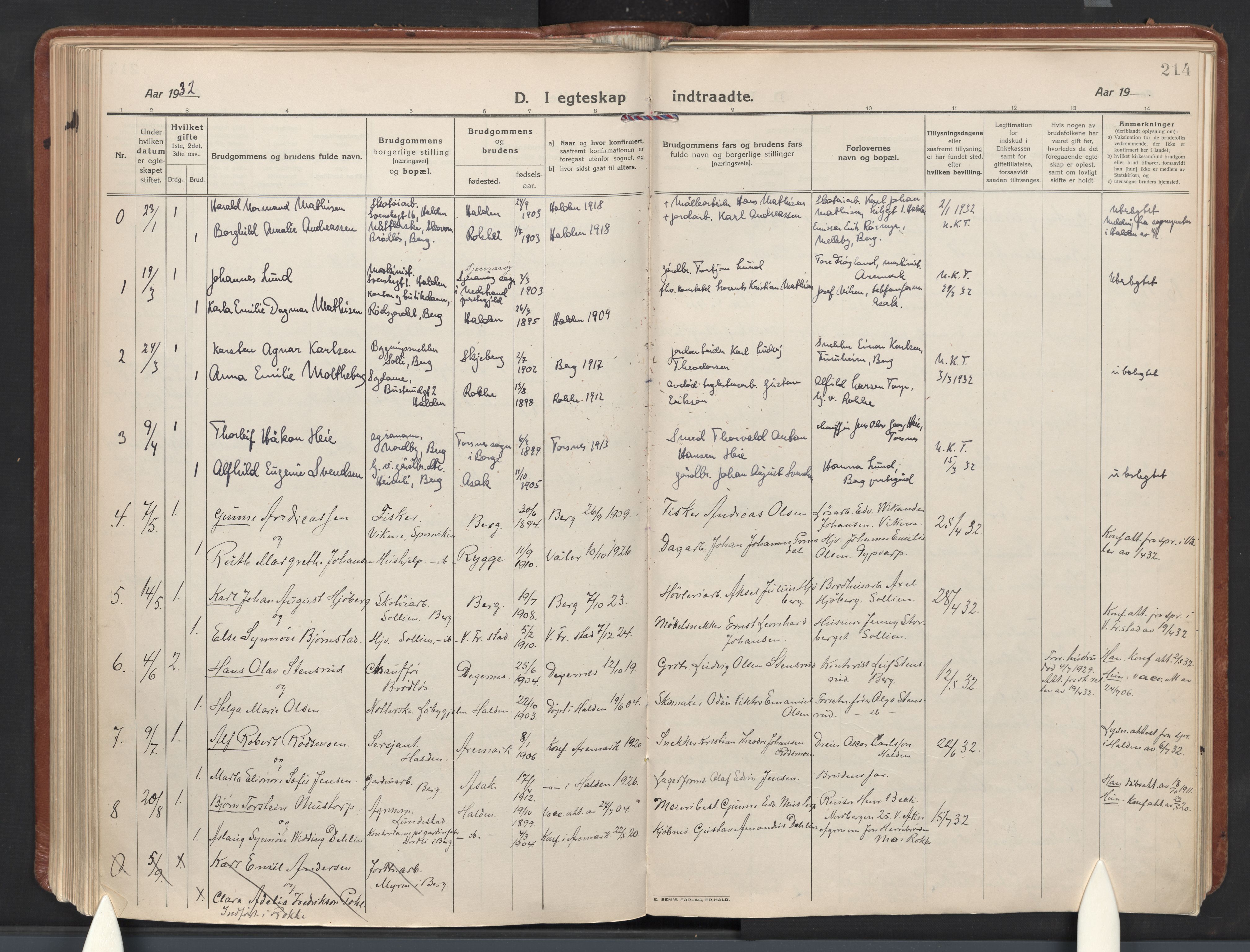 Berg prestekontor Kirkebøker, AV/SAO-A-10902/F/Fa/L0009: Parish register (official) no. I 9, 1921-1939, p. 214