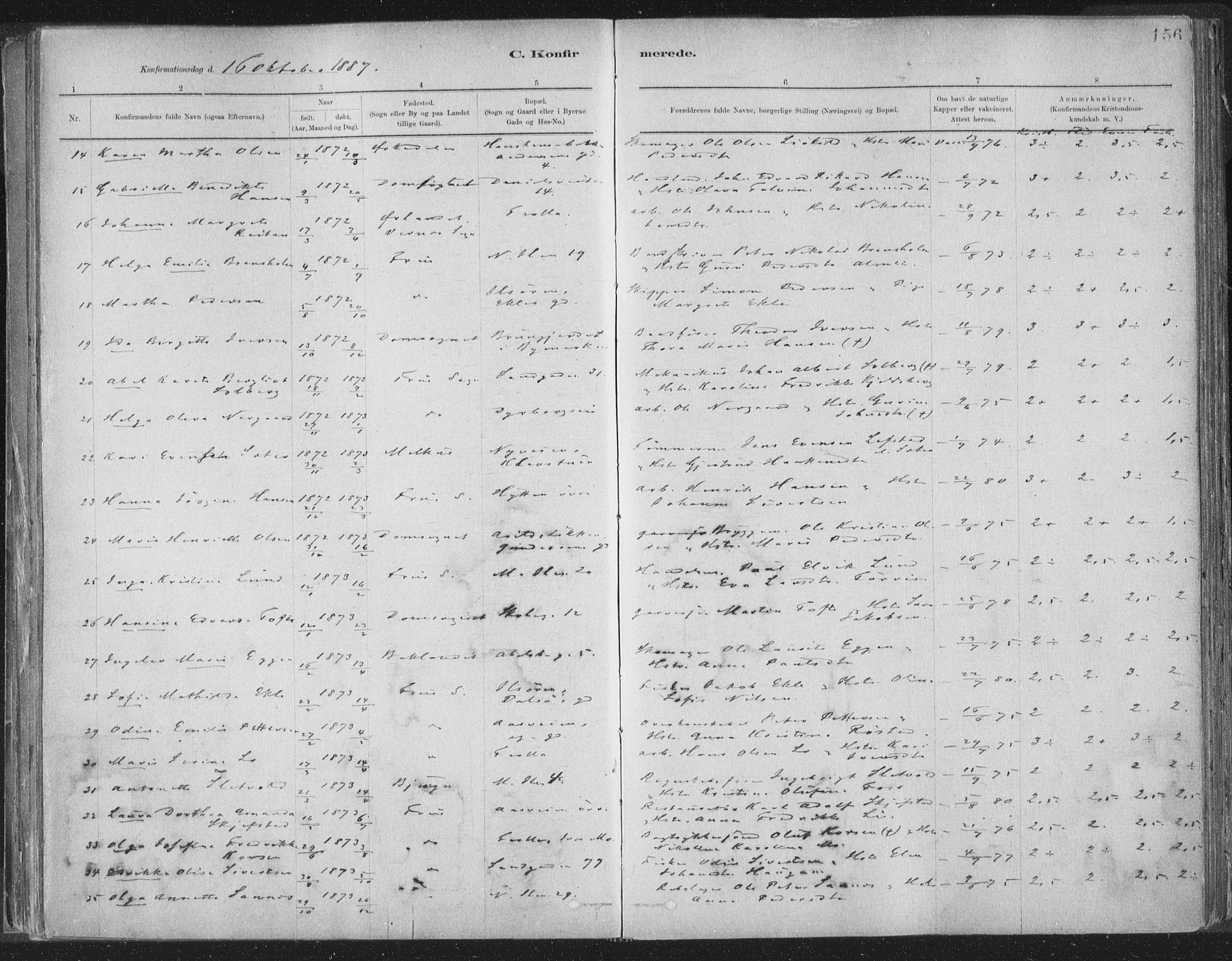 Ministerialprotokoller, klokkerbøker og fødselsregistre - Sør-Trøndelag, SAT/A-1456/603/L0162: Parish register (official) no. 603A01, 1879-1895, p. 156