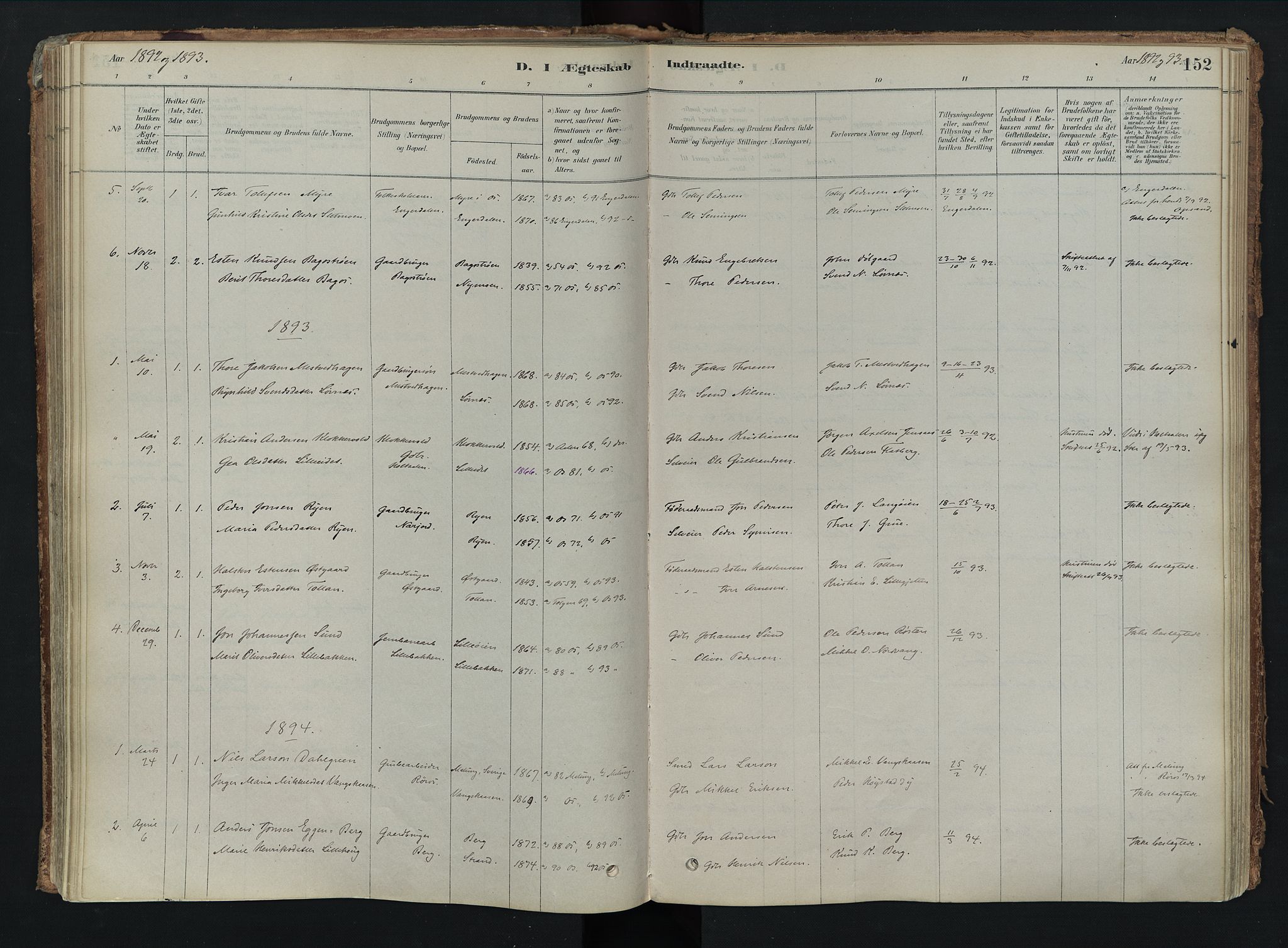 Tolga prestekontor, SAH/PREST-062/K/L0008: Parish register (official) no. 8, 1877-1910, p. 152