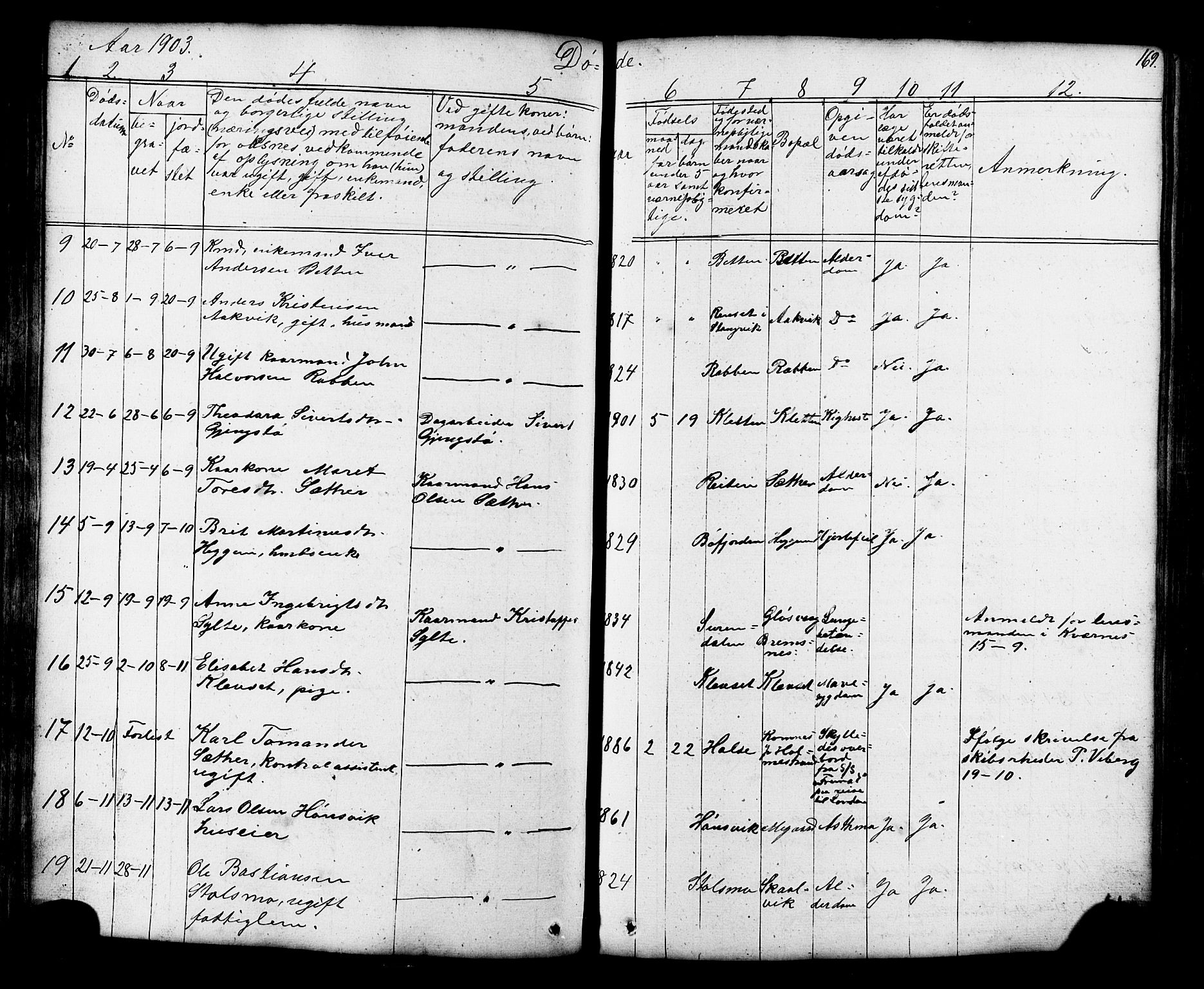 Ministerialprotokoller, klokkerbøker og fødselsregistre - Møre og Romsdal, AV/SAT-A-1454/576/L0890: Parish register (copy) no. 576C01, 1837-1908, p. 169